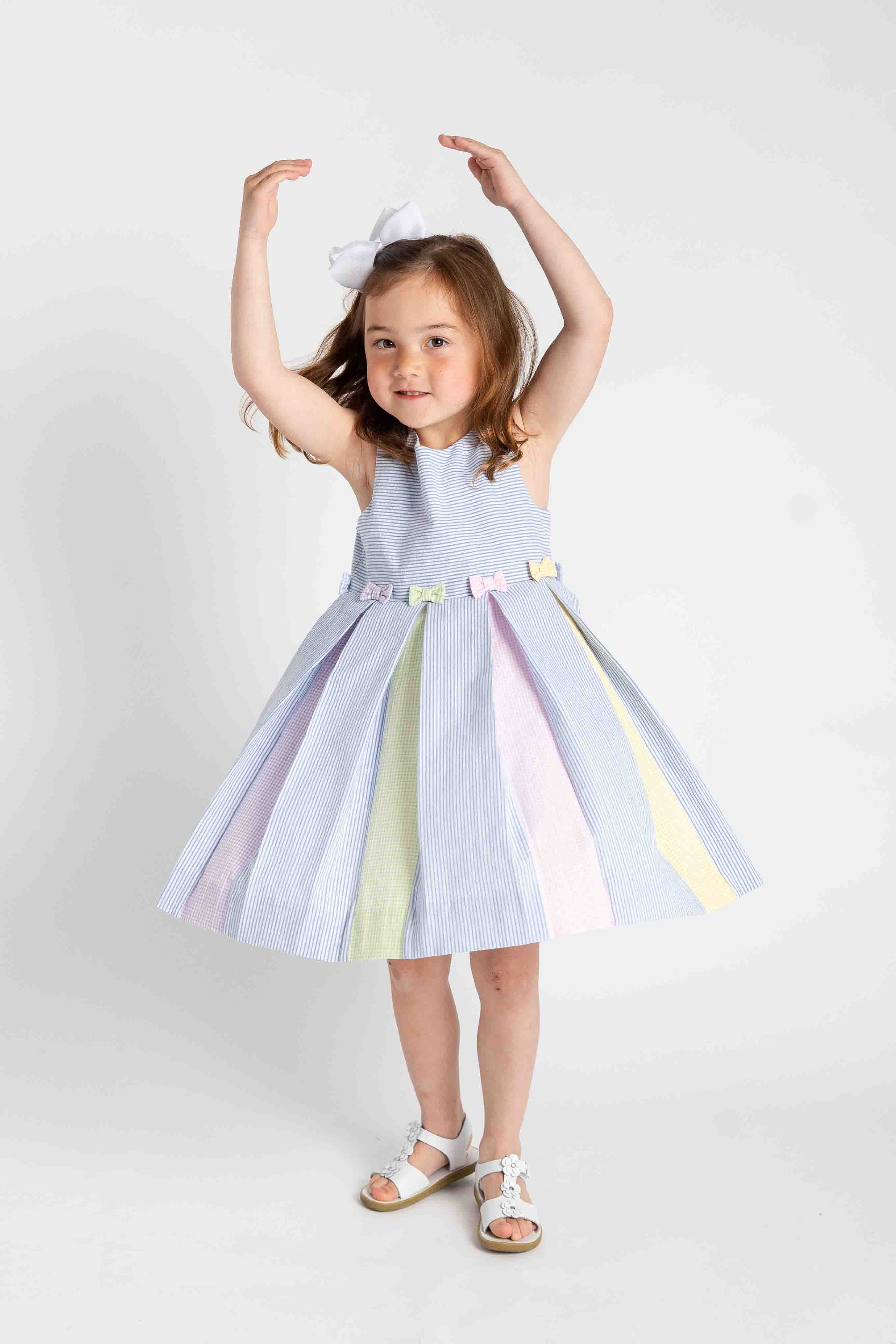 close-up of a dress with seersucker bows