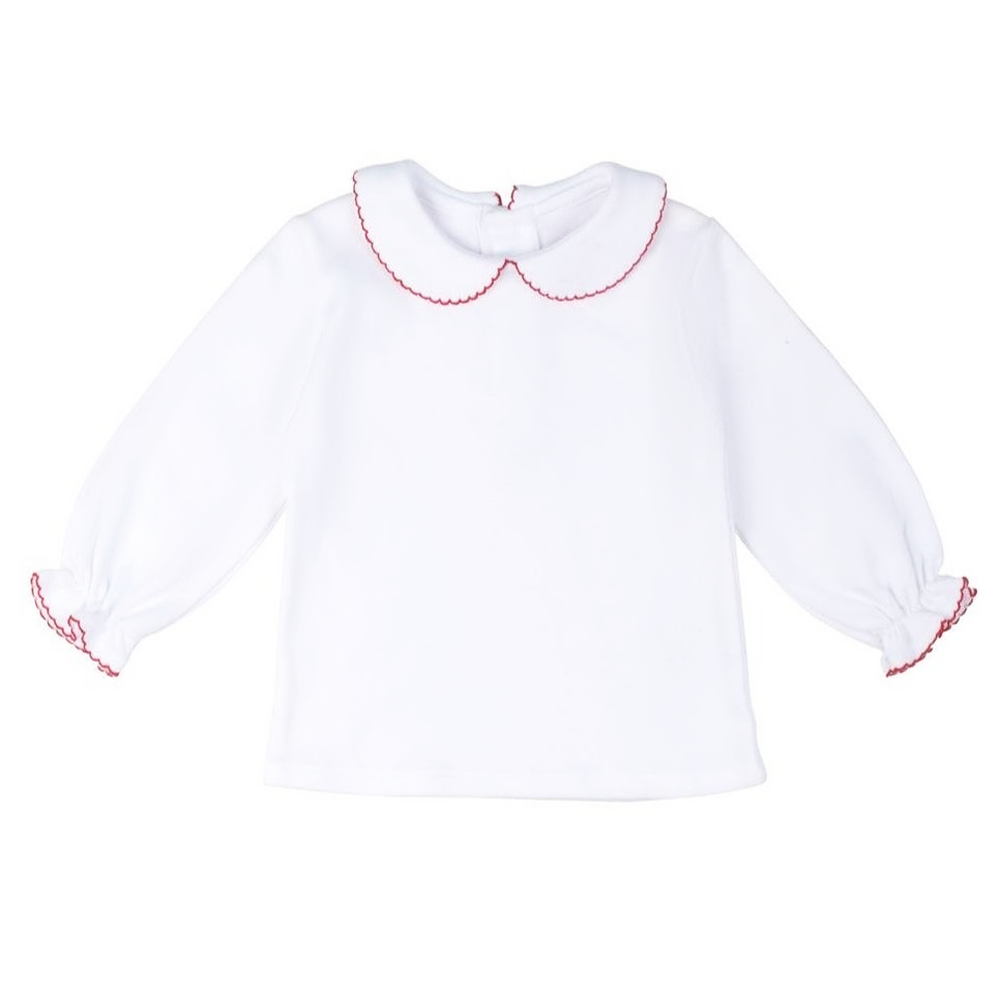 Knit Long Sleeve Blouse With Red Picot