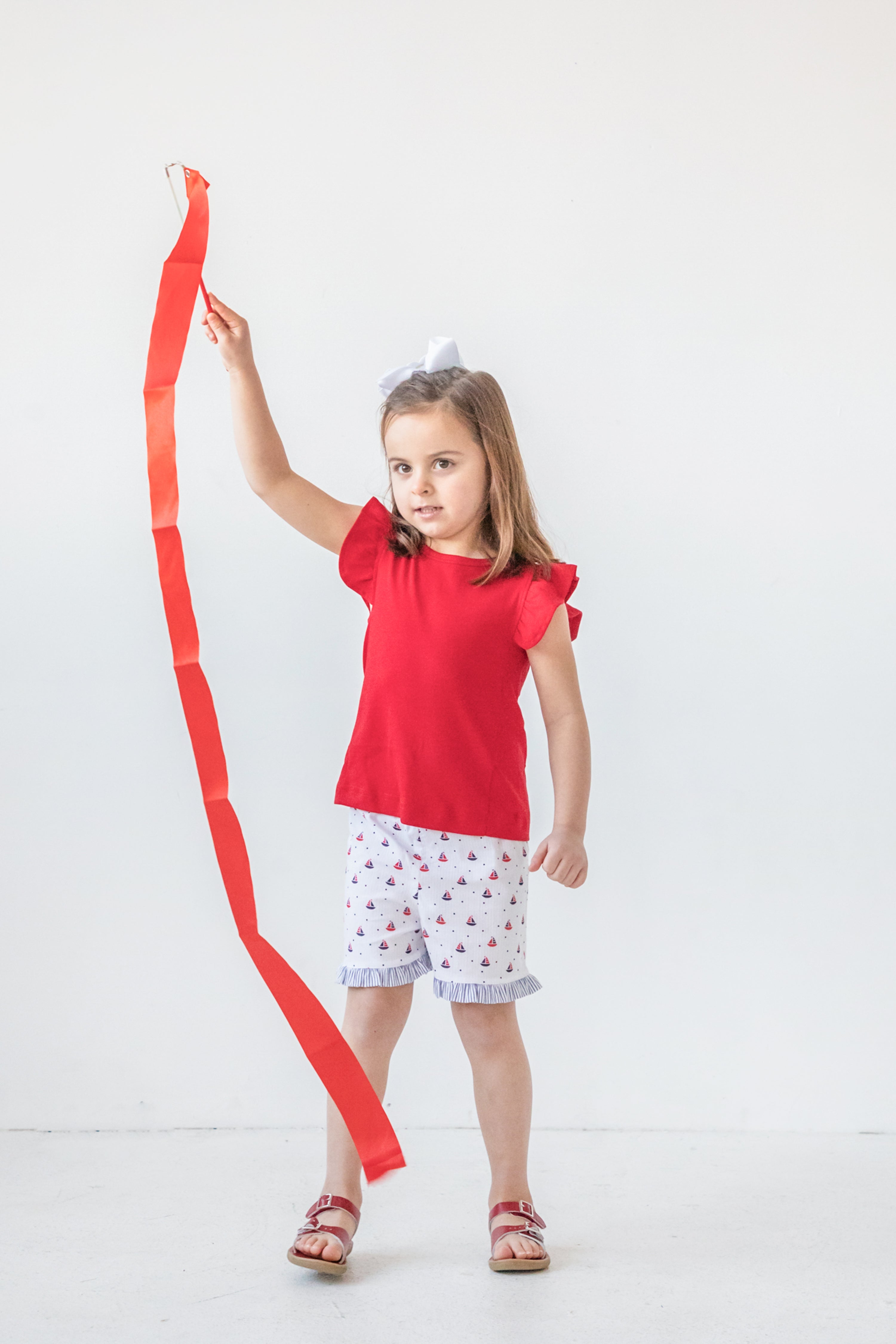 Printed Seersucker Shorts With Ruffle Hem
