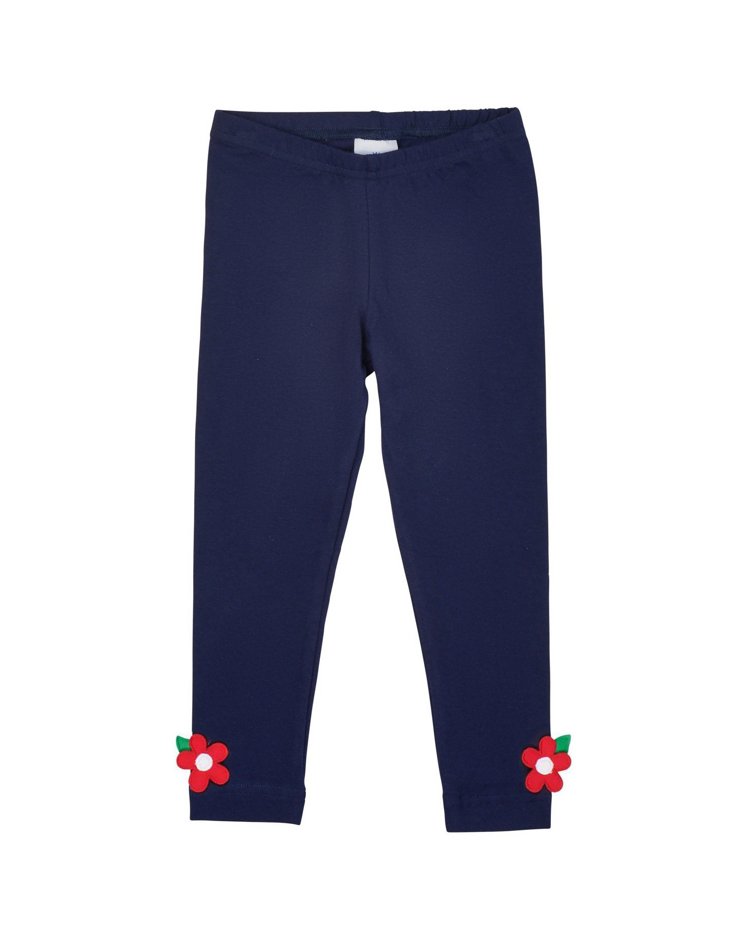 Navy Knit Leggings With Flower Applique