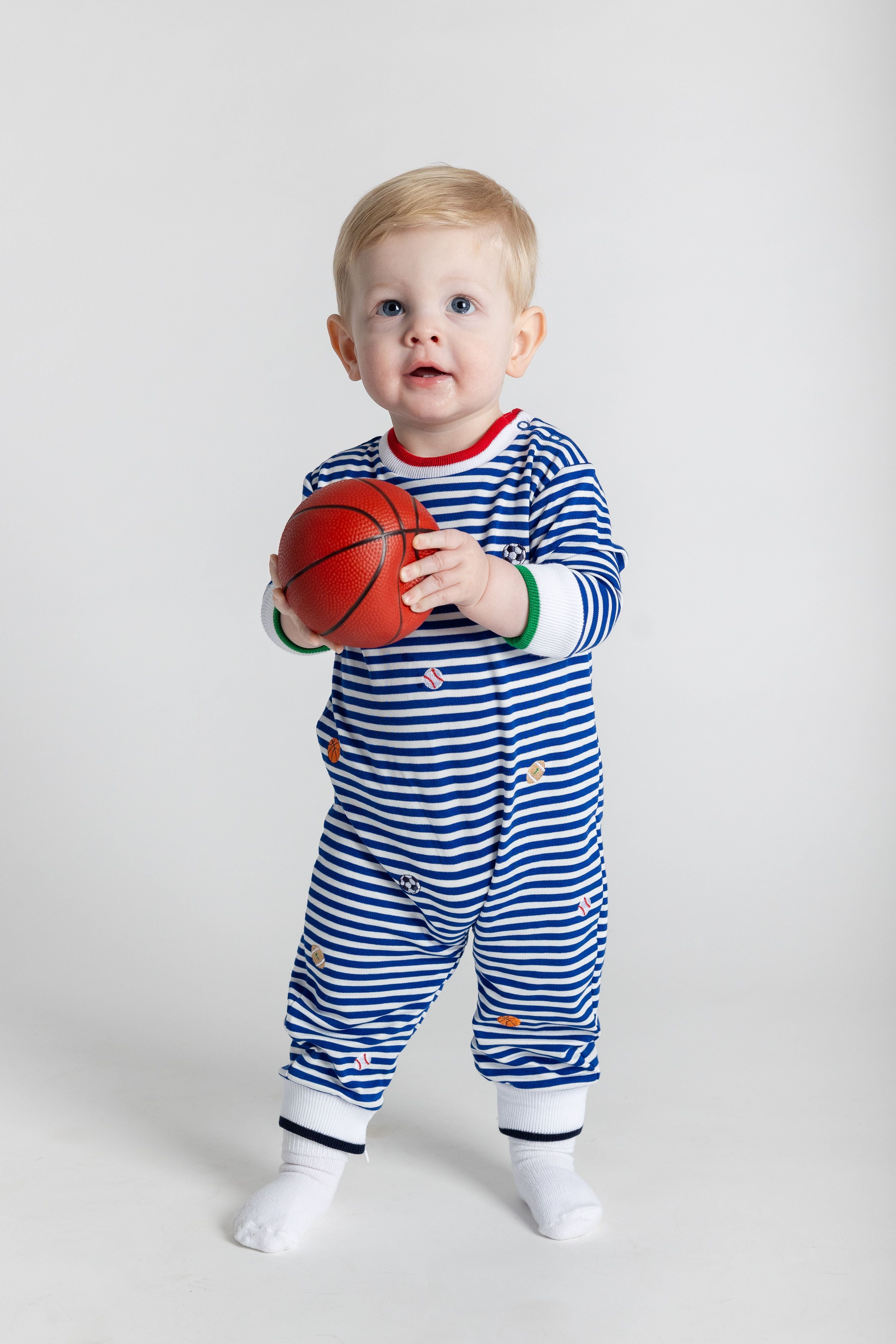 Stripe Knit Longall With Emb Sport Balls