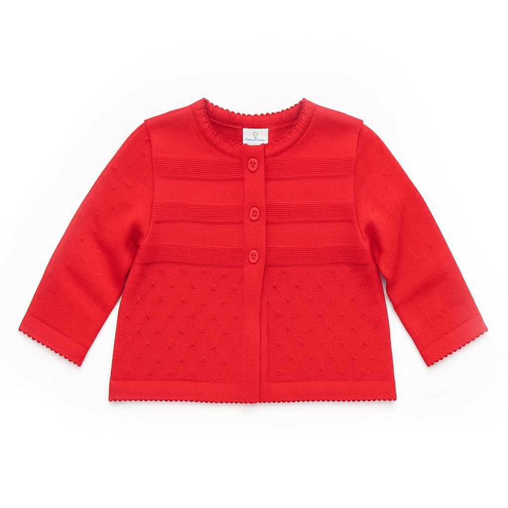 Red Three Button Cardigan Sweater