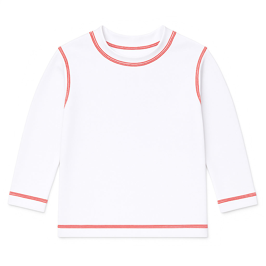 White Long Sleeve Rashguard With Red Stitching