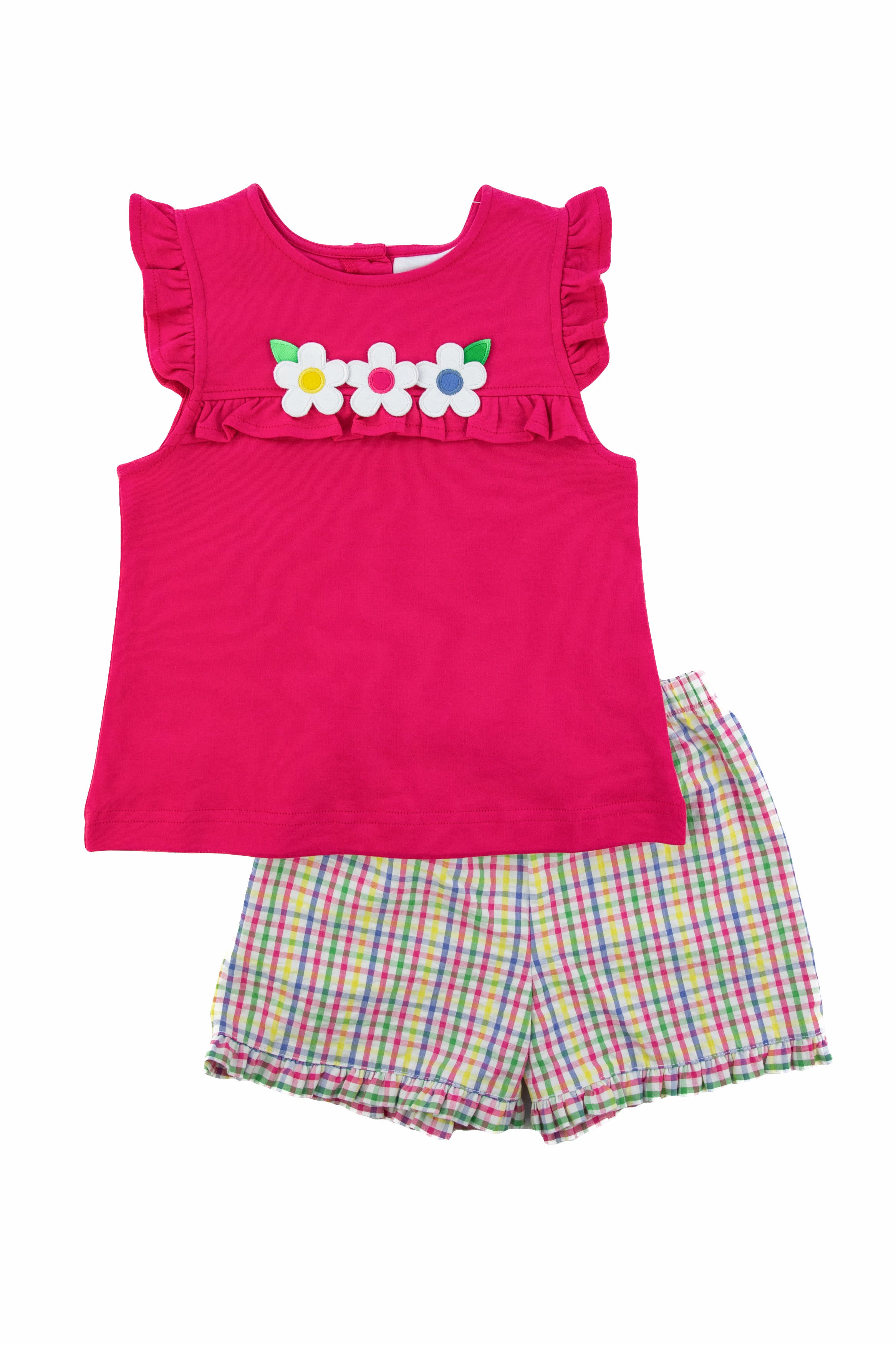 Plaid Seersucker Shorts With Ruffle Hem