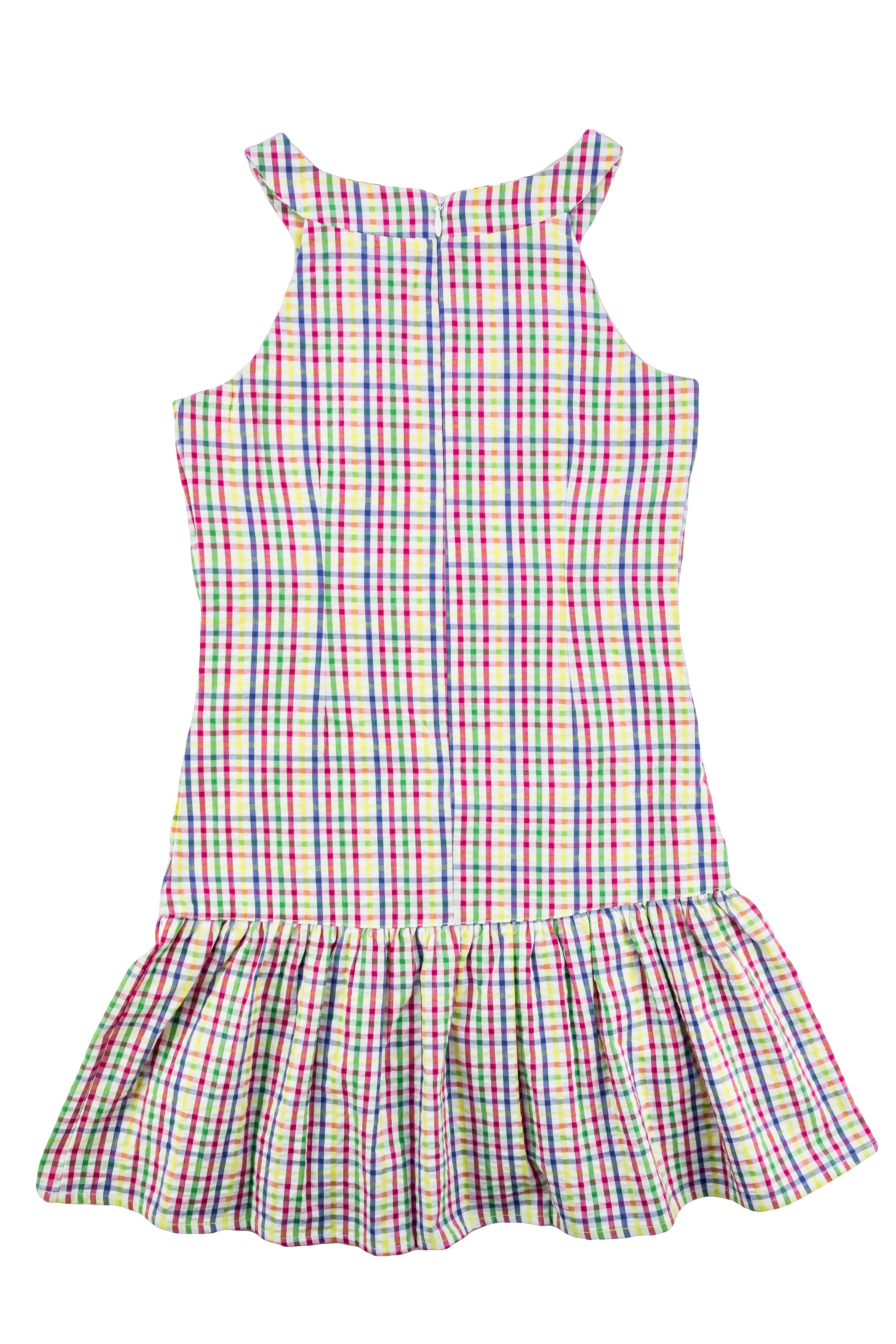 Plaid Seersucker Dress With Hem Ruffle