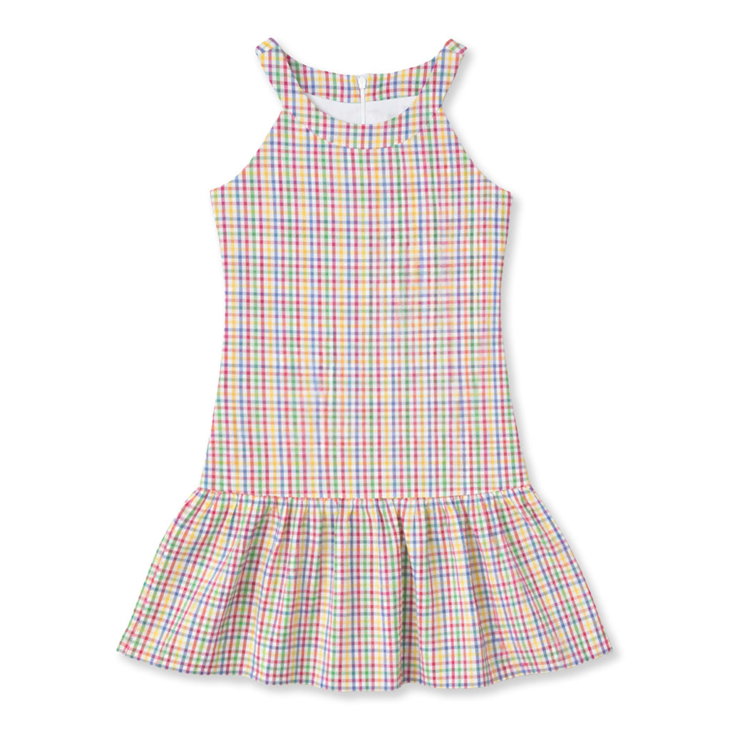 Plaid Seersucker Dress With Hem Ruffle