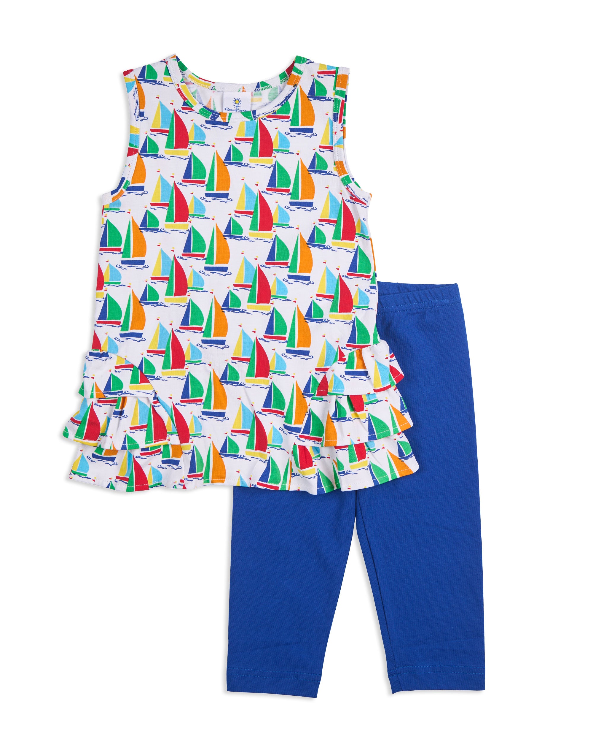 front view of Sailboat Print Tunic with Capri Leggings