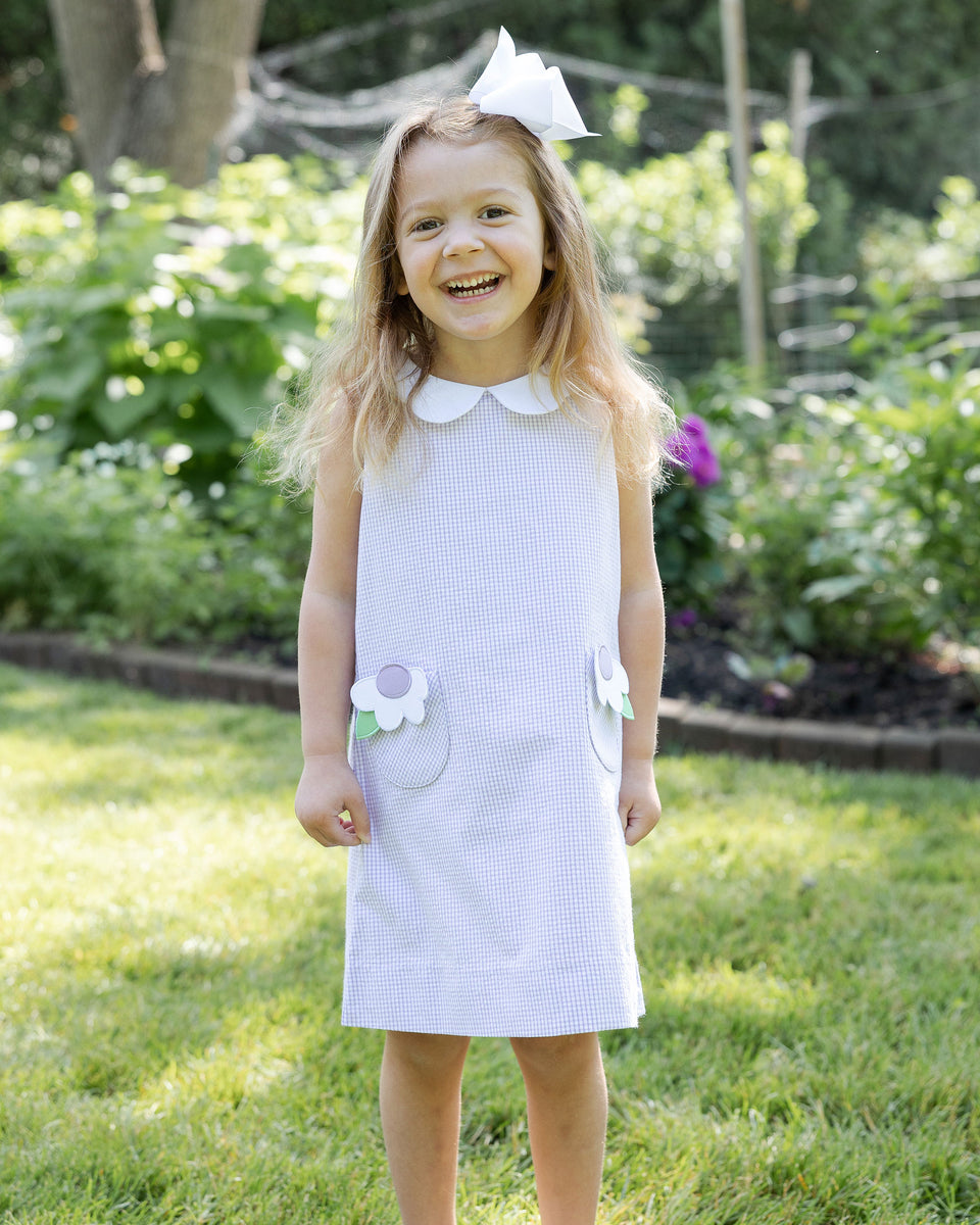 Check Seersucker Dress with Pockets and Flowers – Florence Eiseman