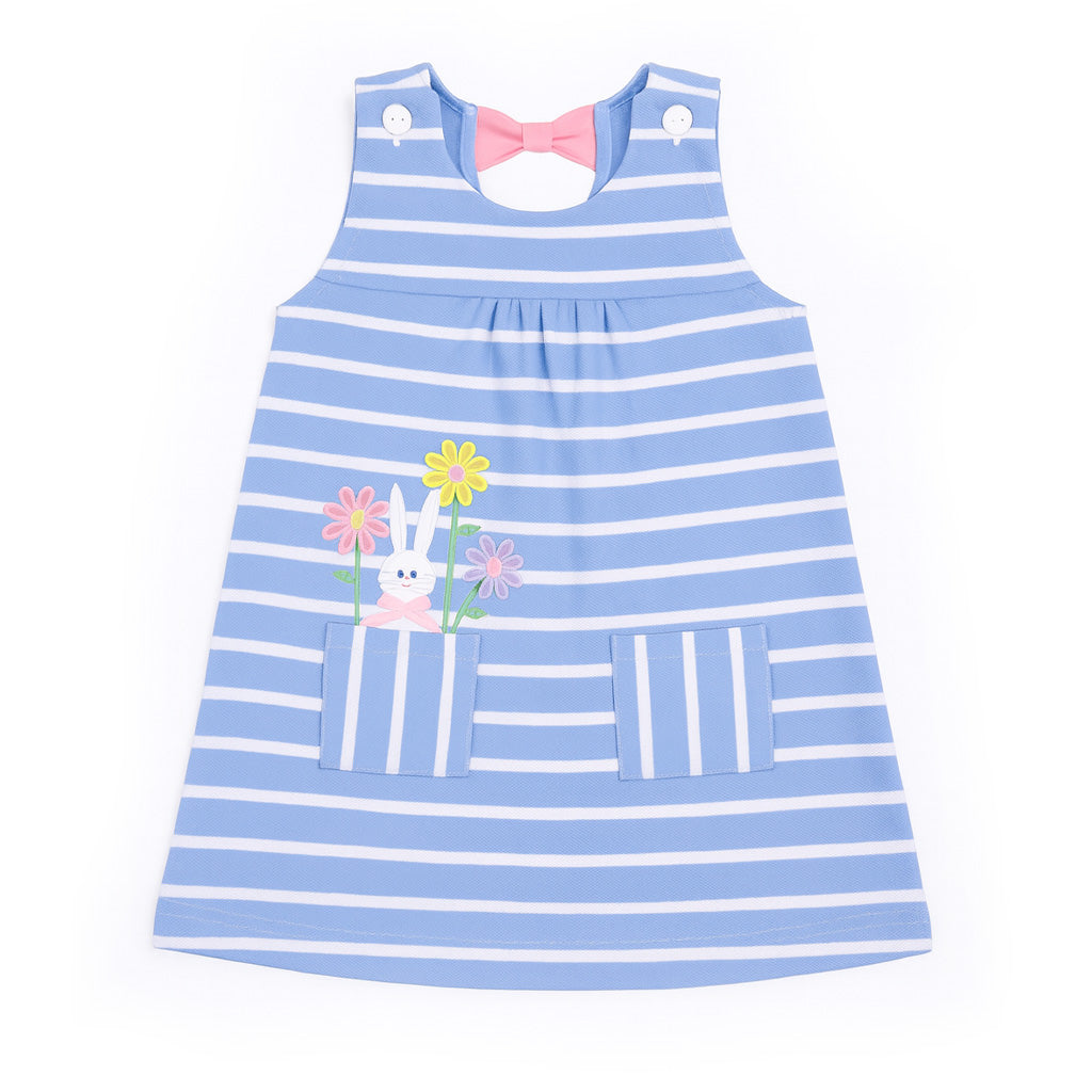 Stripe Knit Dress With Bunny & Flowers