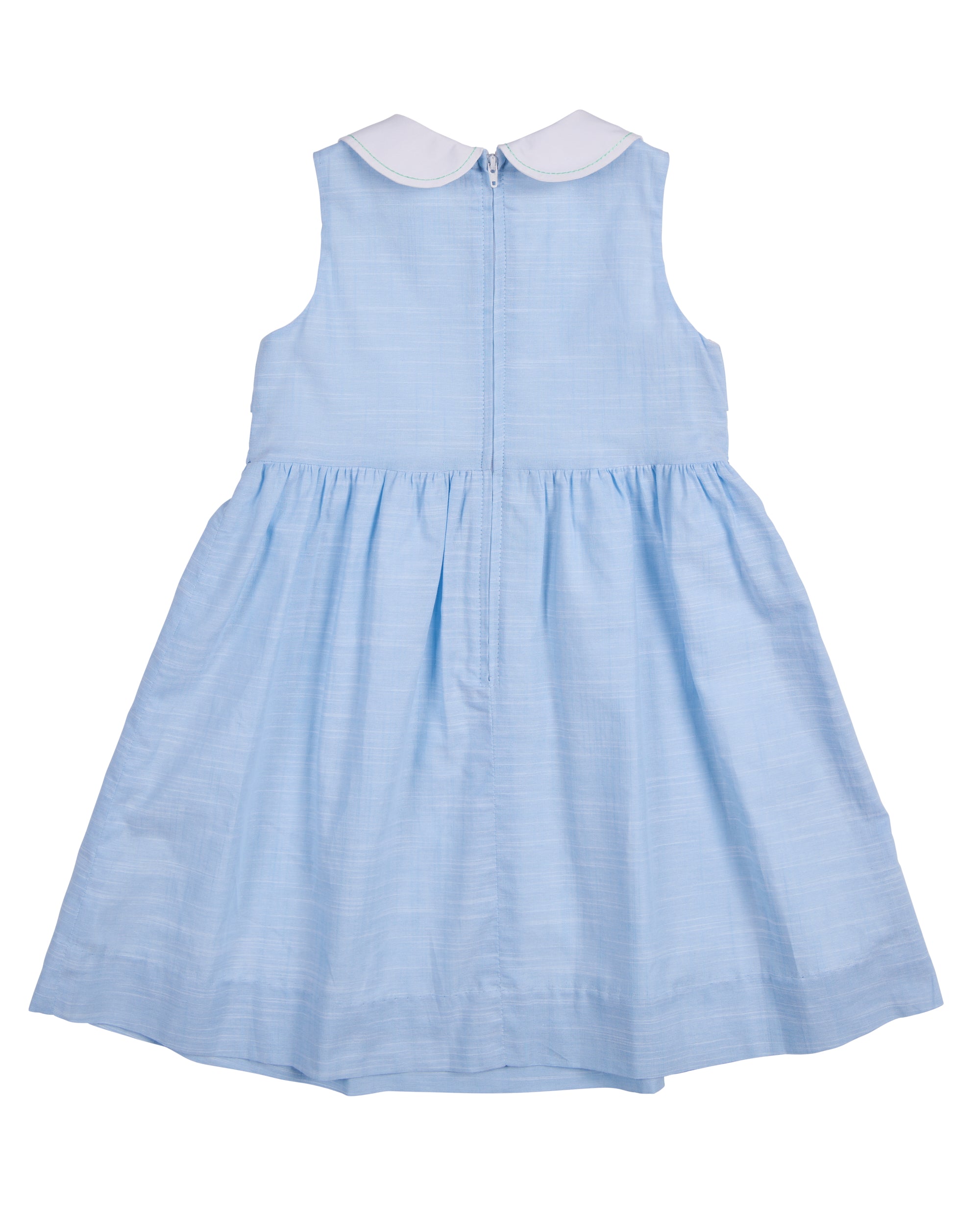 back view of linen-look dress with collar