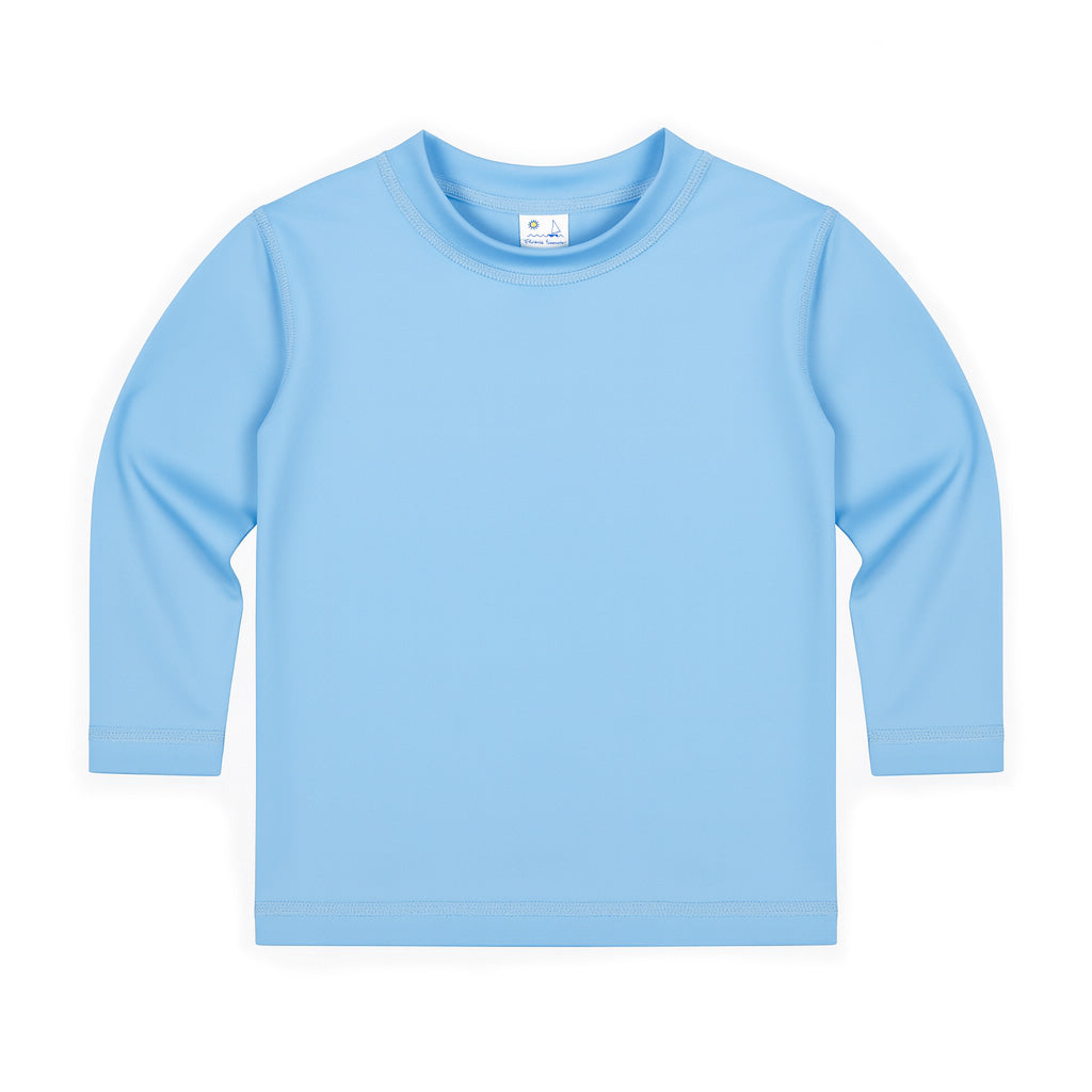 Light blue long-sleeve rashguard on a white background