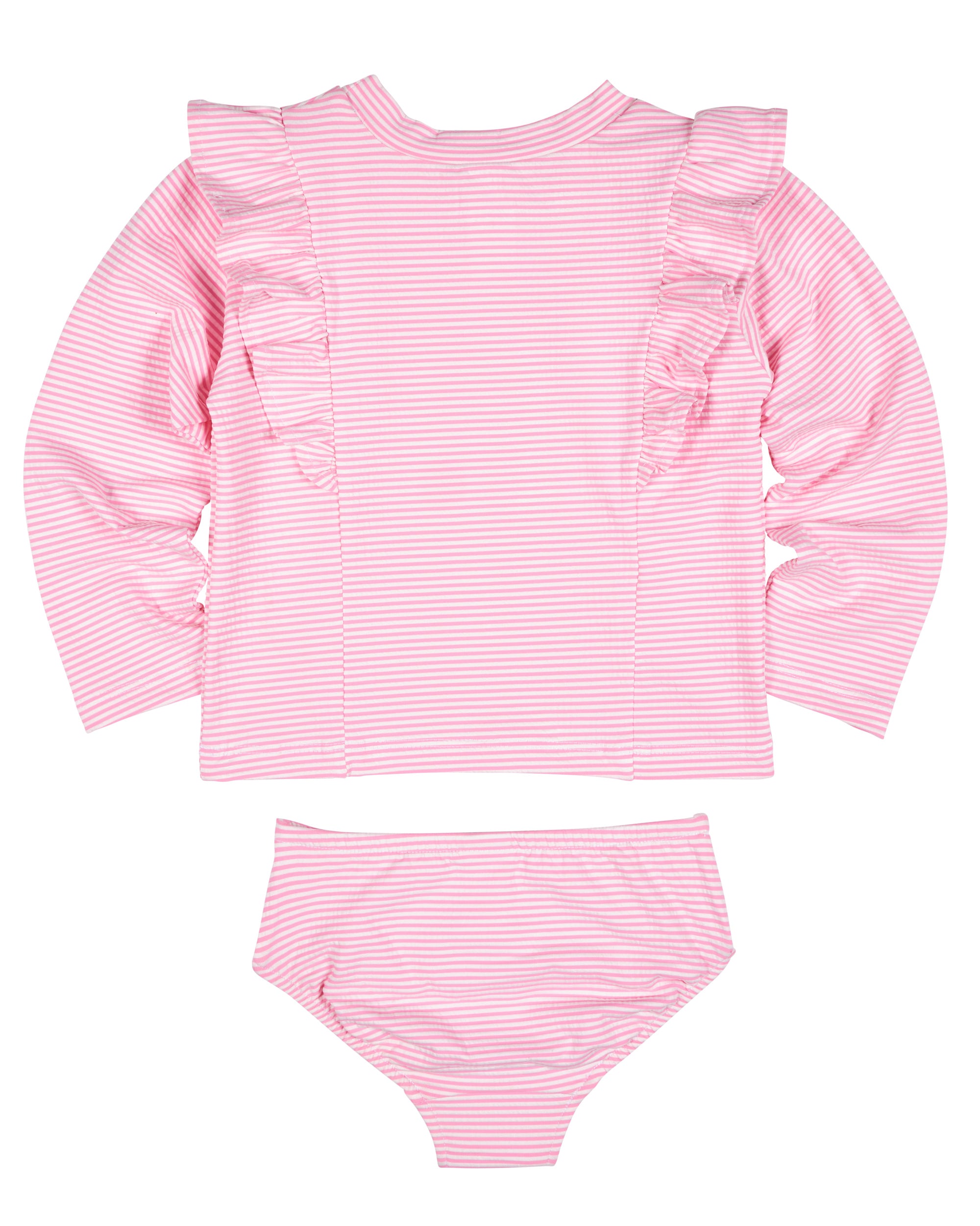 Stripe Seersucker Rashguard Swimsuit With Flower