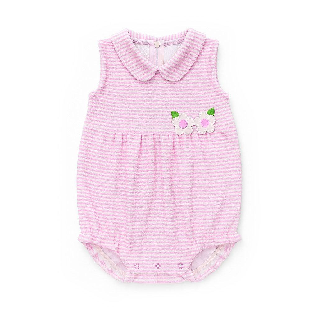 Stripe Terry Romper with Flowers