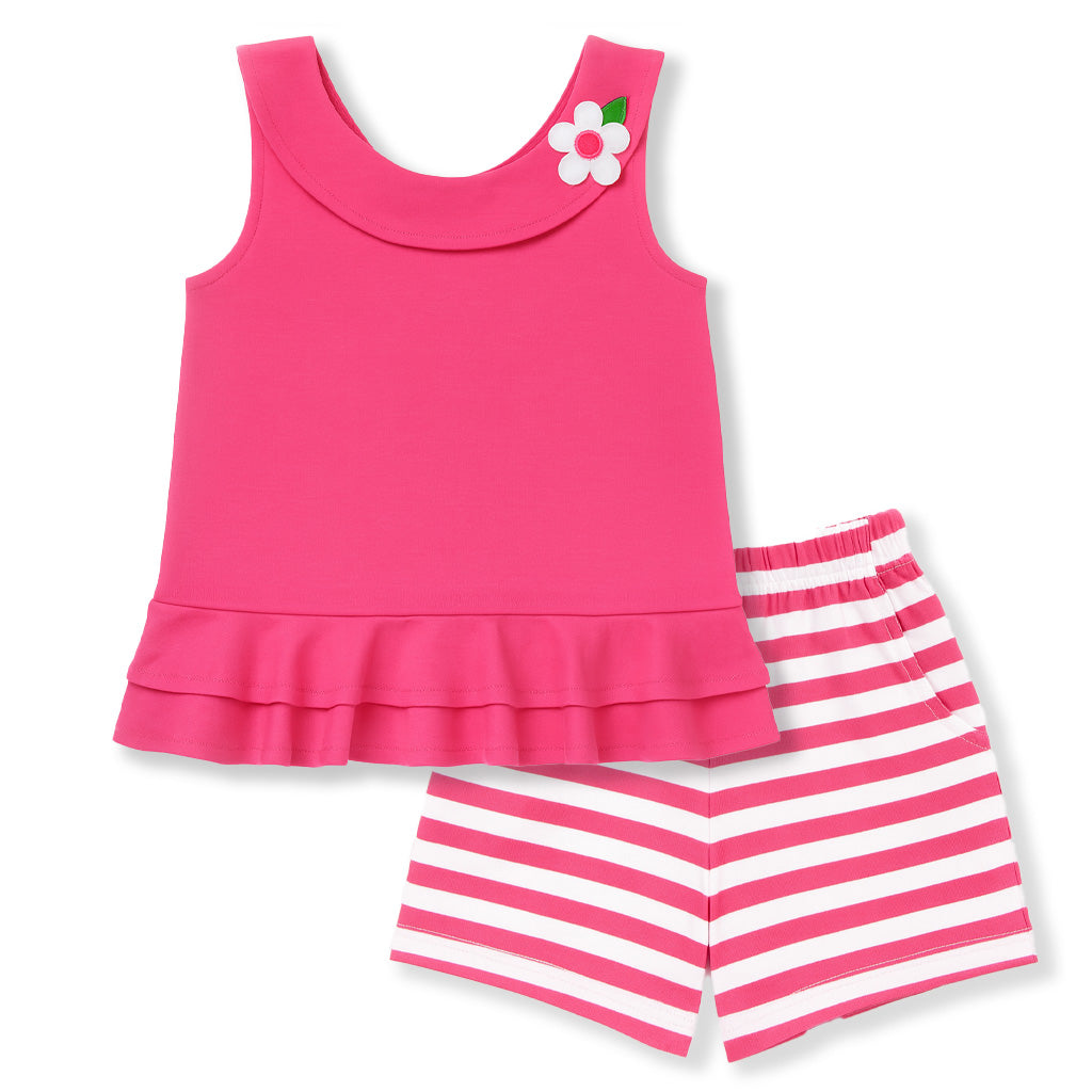 Knit Top With Flower And Short Set