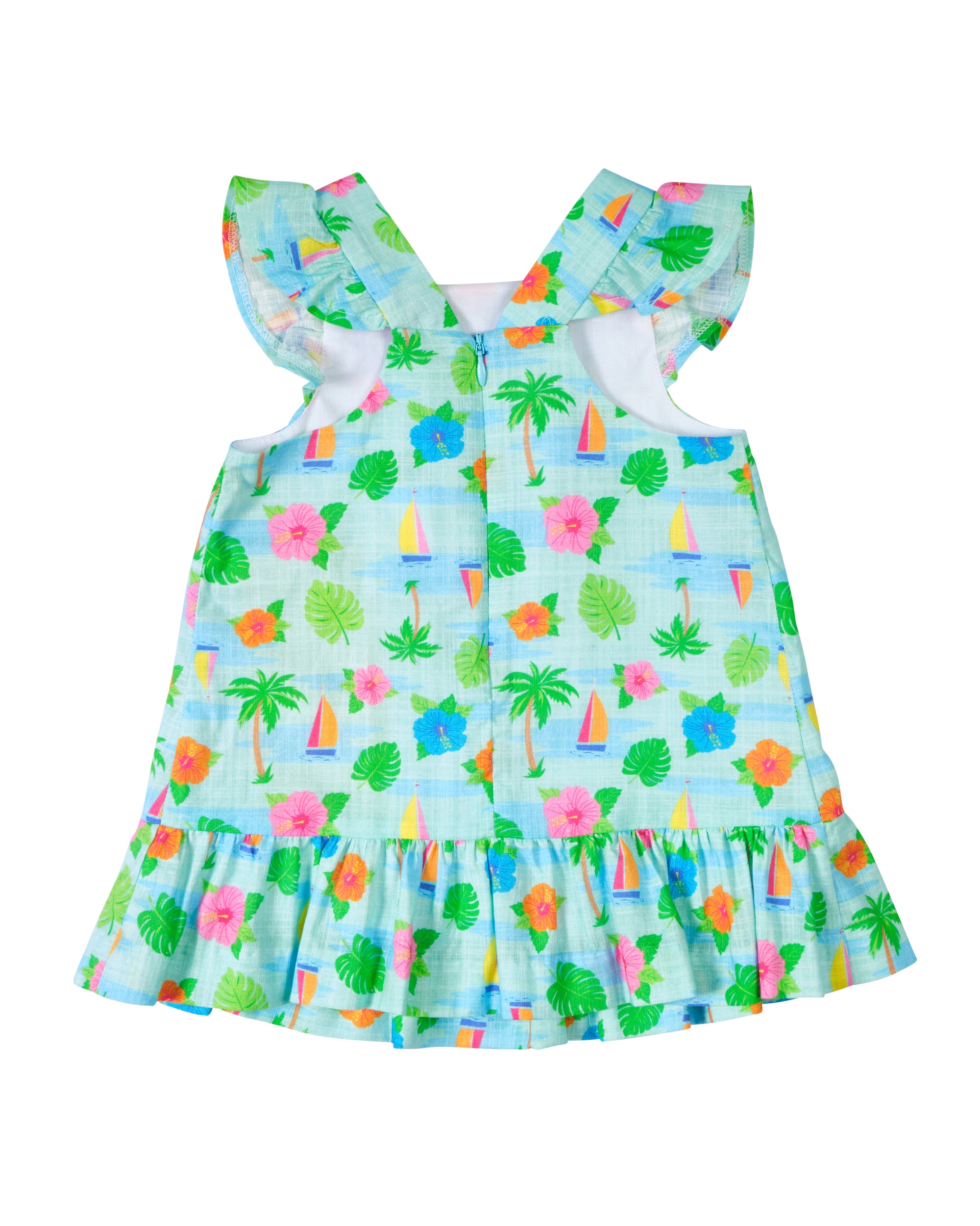 Printed Linen Look Dress With Flower