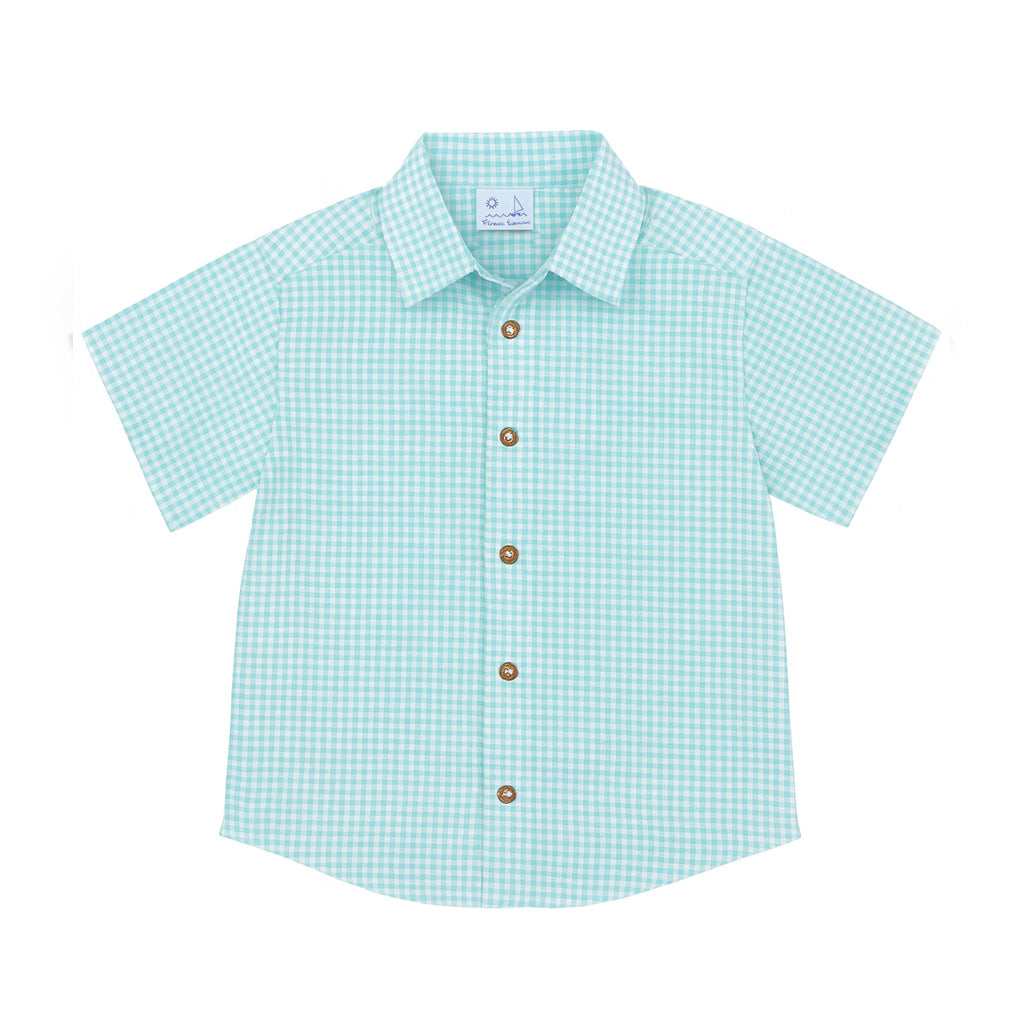 Gingham Linen Look Camp Shirt