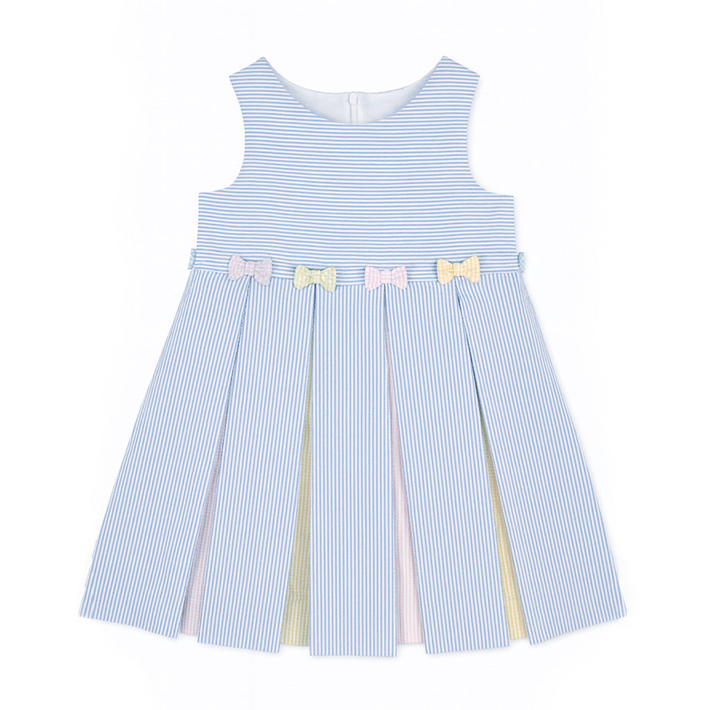 Multicolor Seersucker Pleated Dress