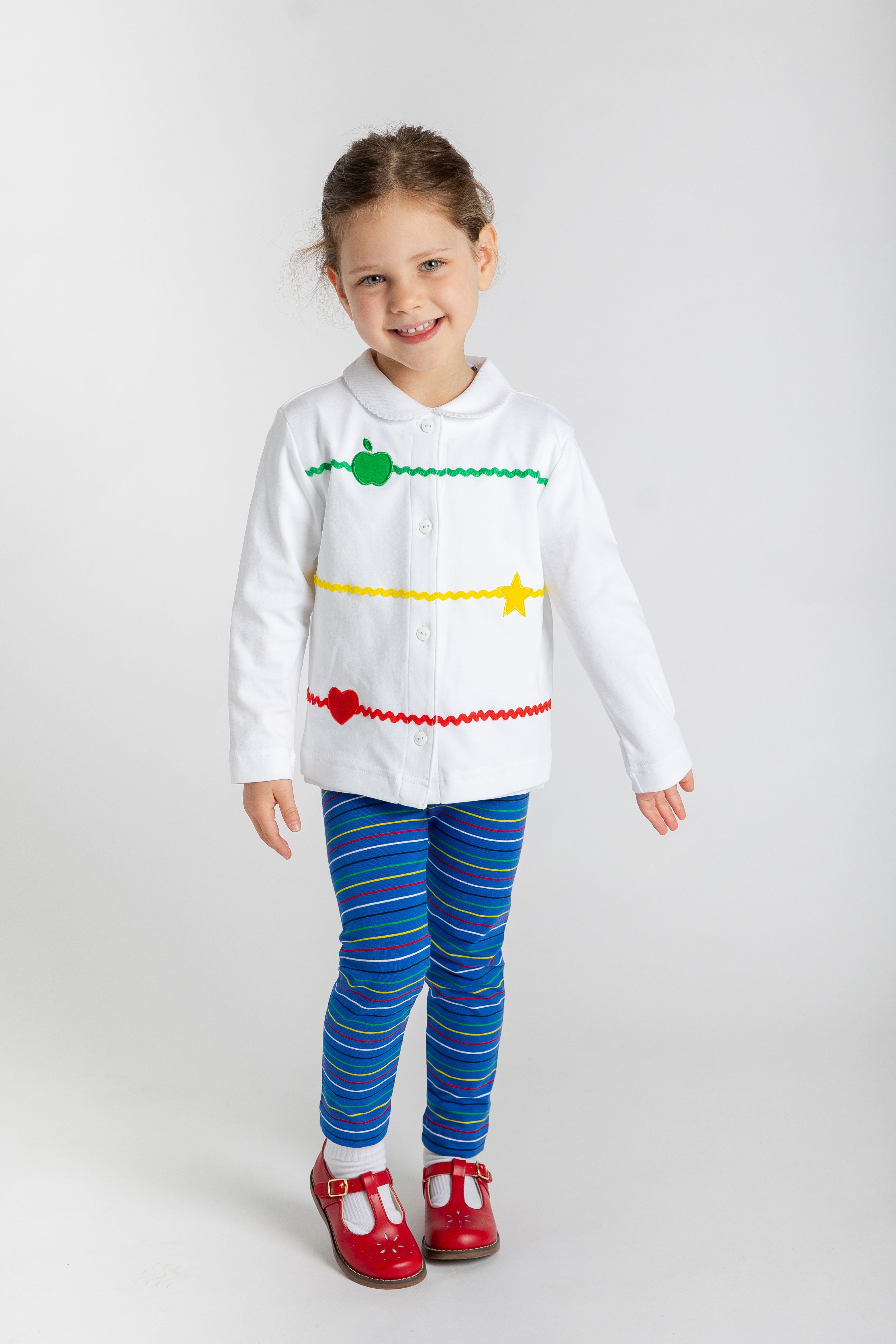 Knit Cardigan With Apple, Star, & Heart