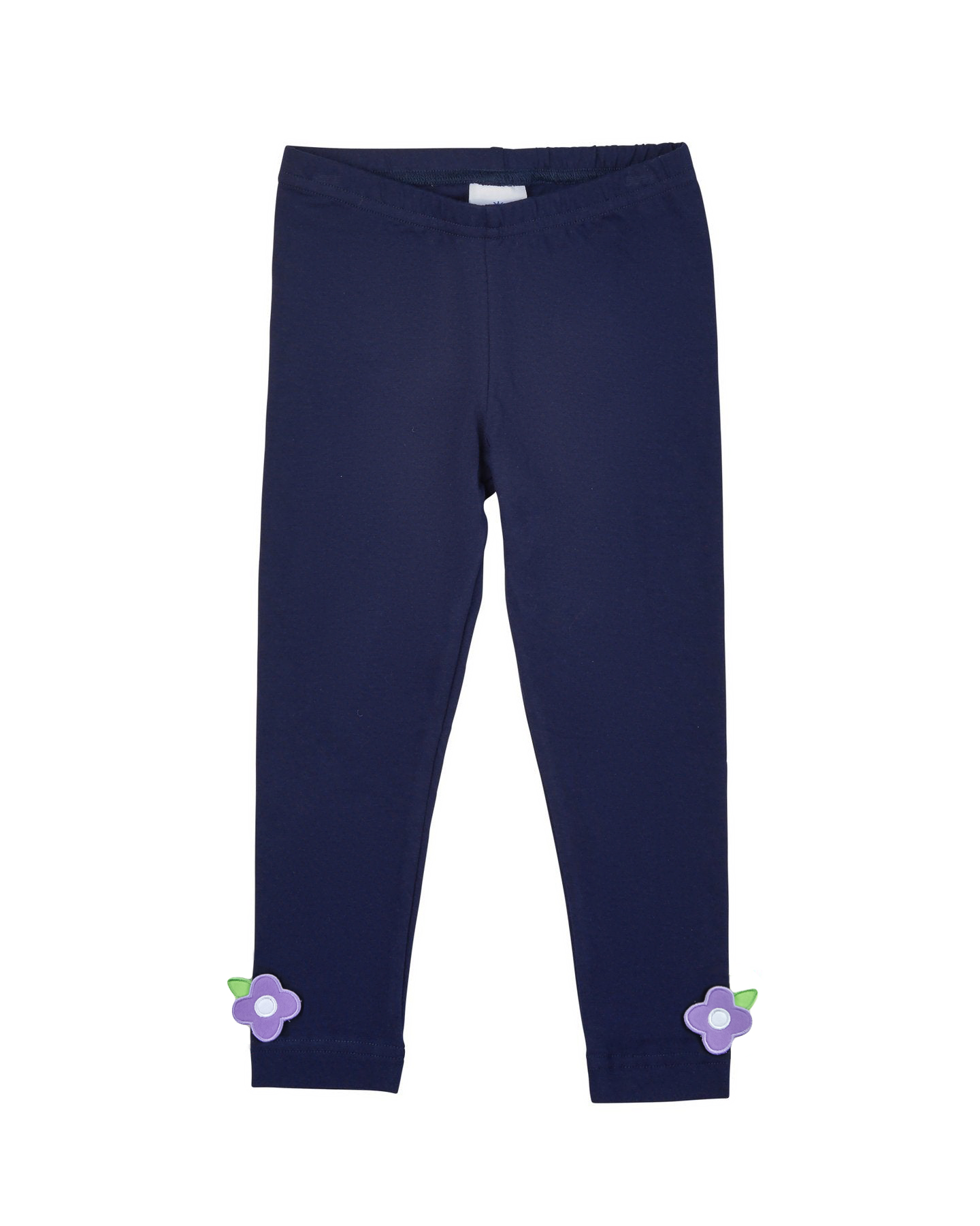 Navy Knit Leggings With Flower Applique