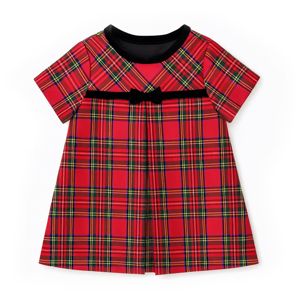 Tartan Plaid Dress With Pleat And Bow