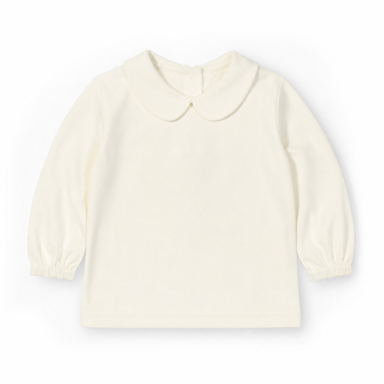 Ivory long sleeve shirt with collar on a white background