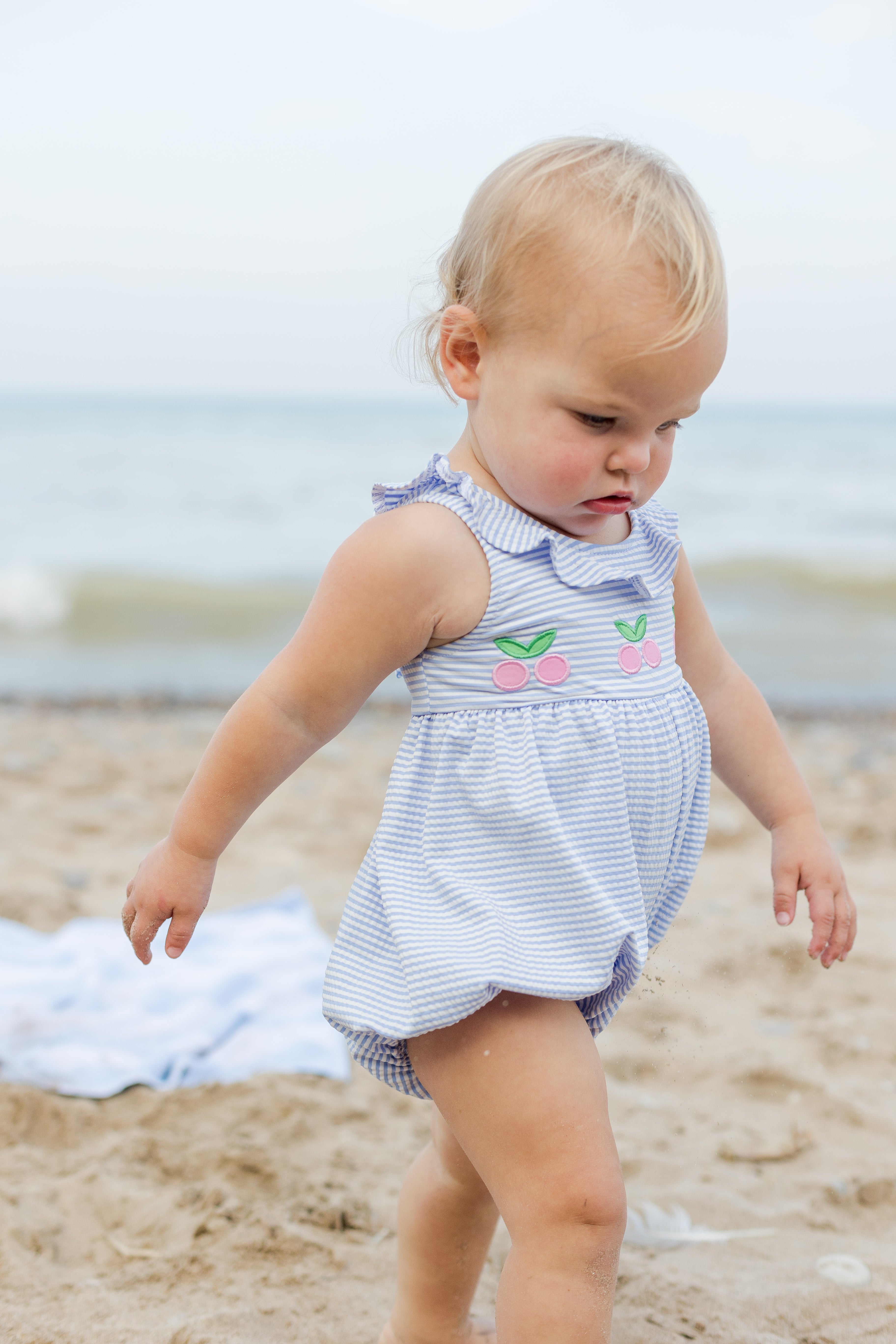 Seersucker Bubble Swimsuit With Cherries