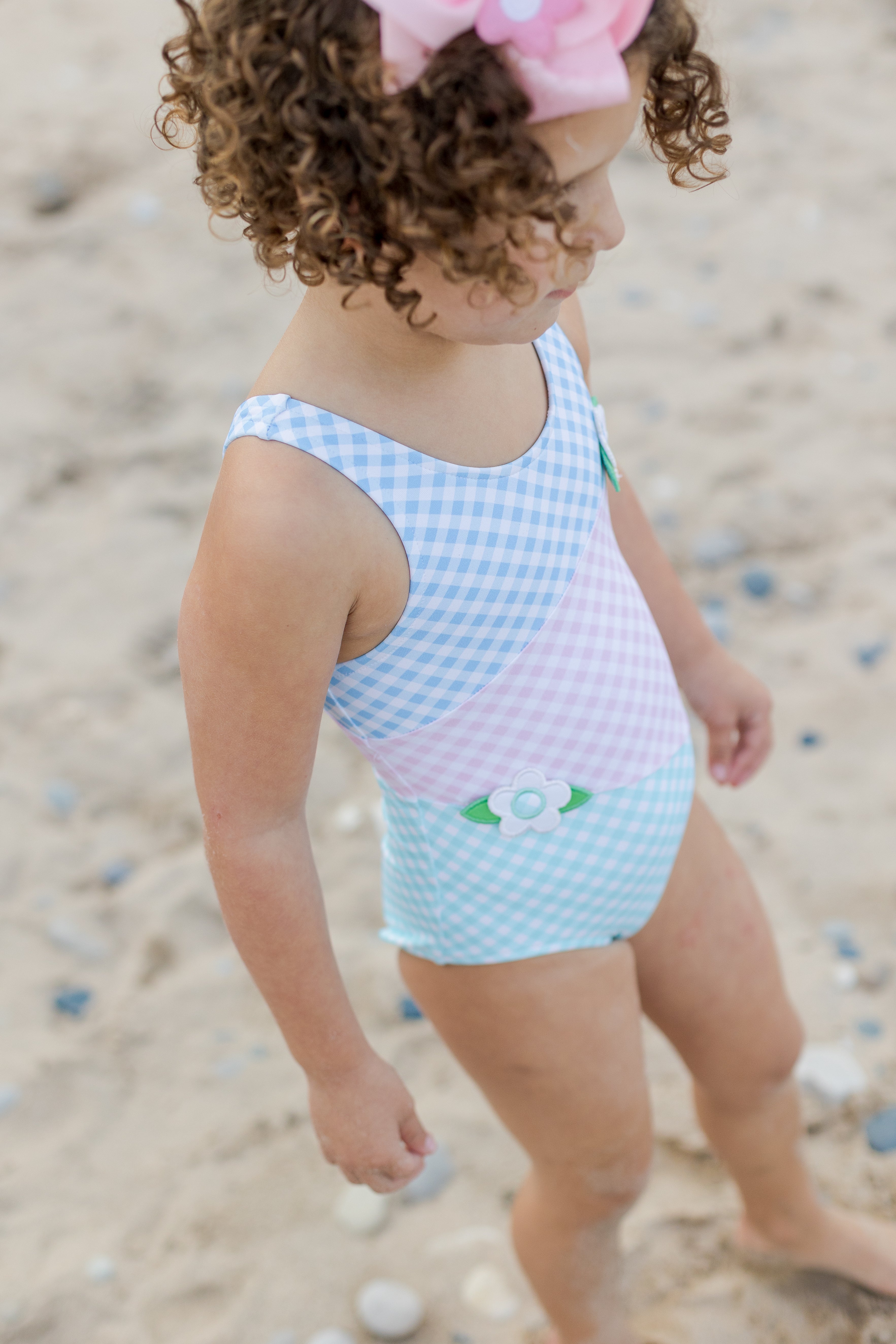 Colorblock Gingham Tank With Flowers