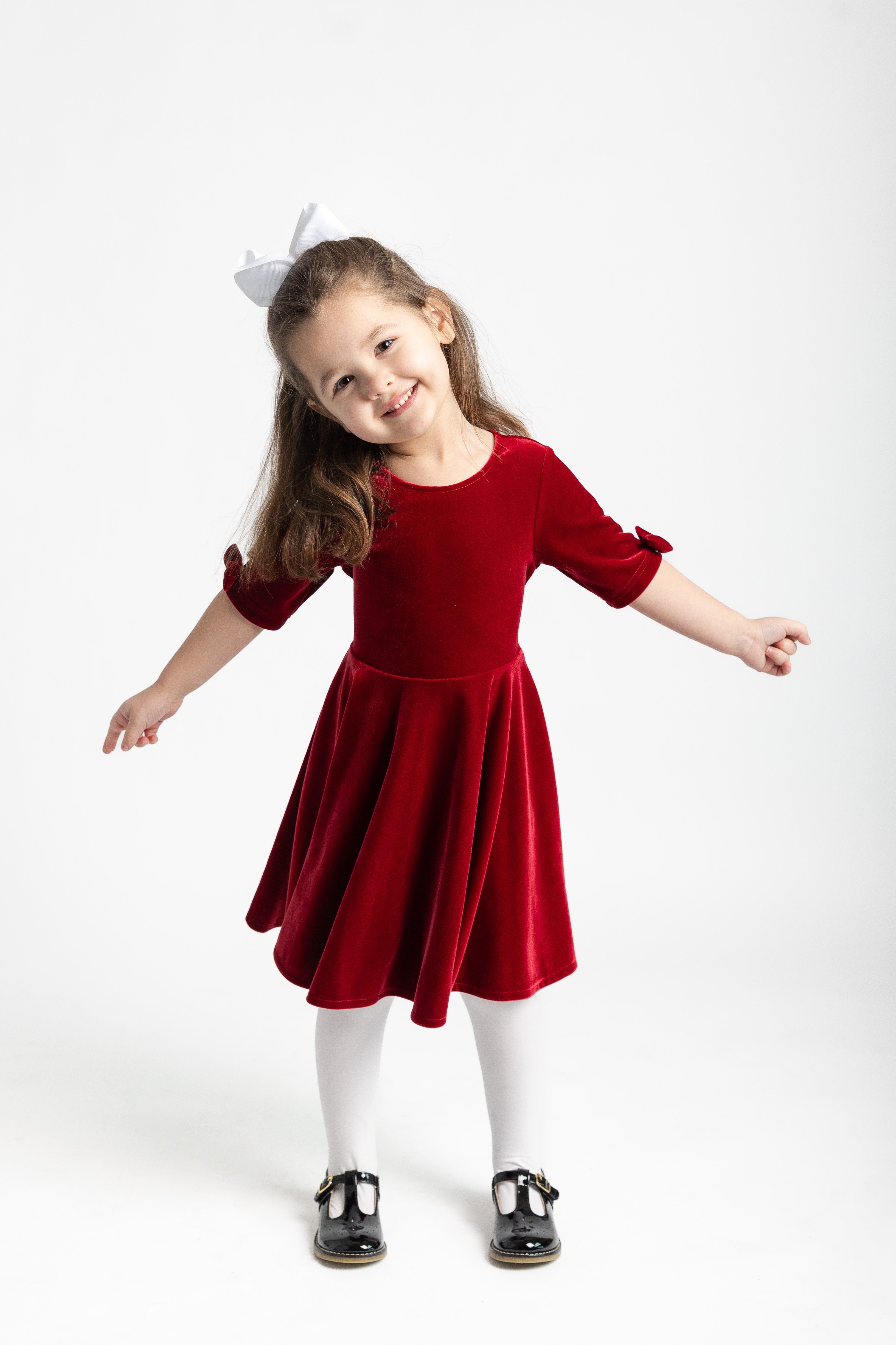 Stretch Velvet Dress With Sleeve Bows