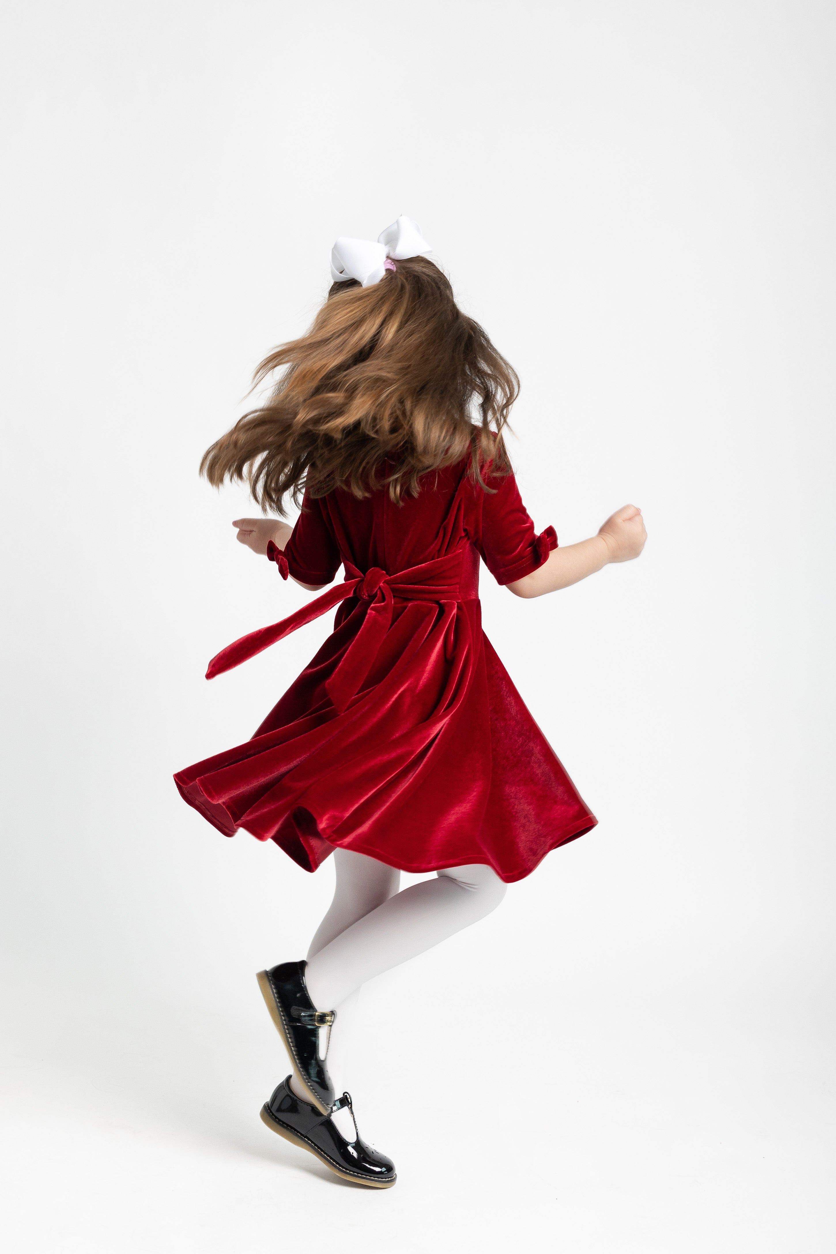 Stretch Velvet Dress With Sleeve Bows