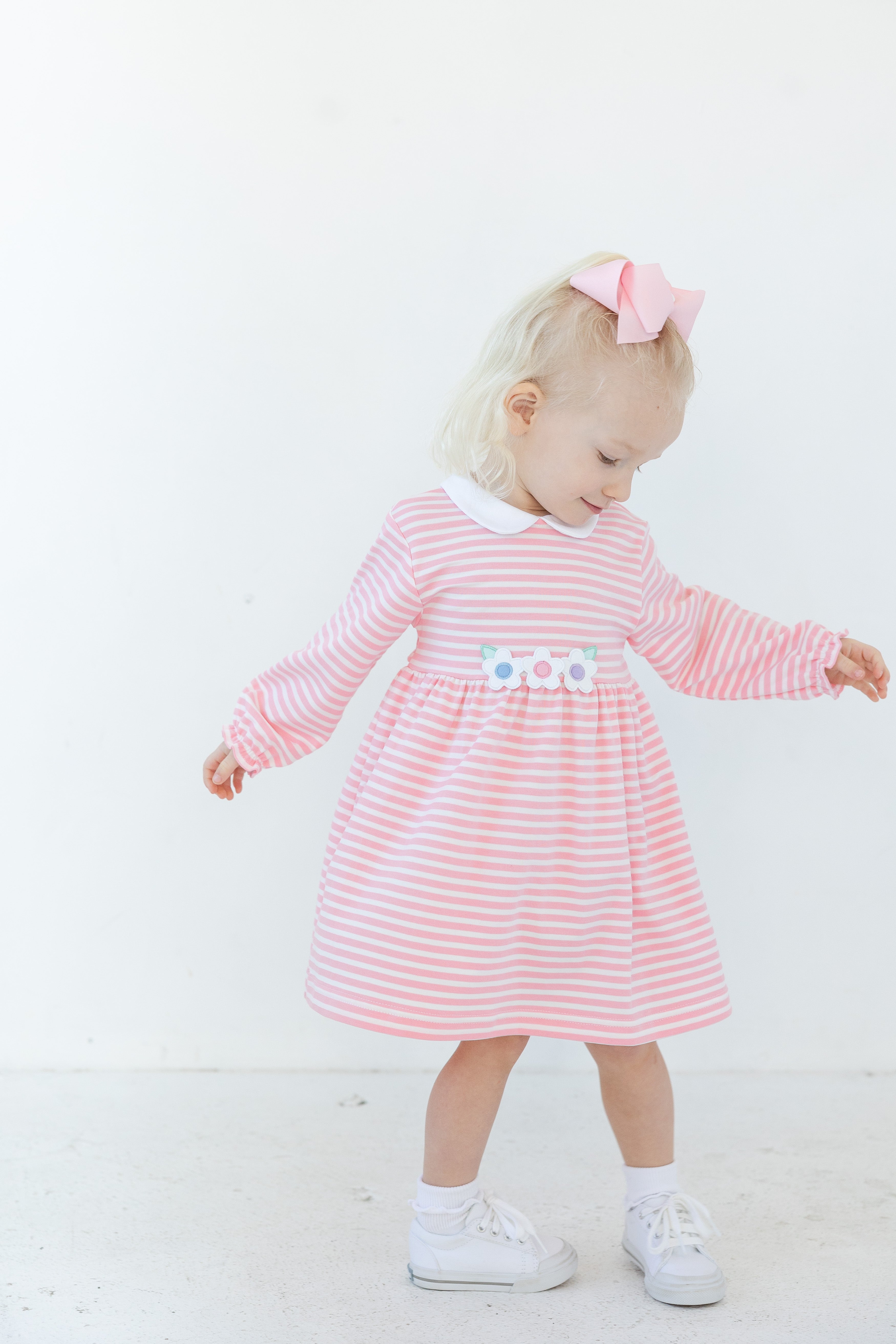 Stripe Knit Dress With Flowers