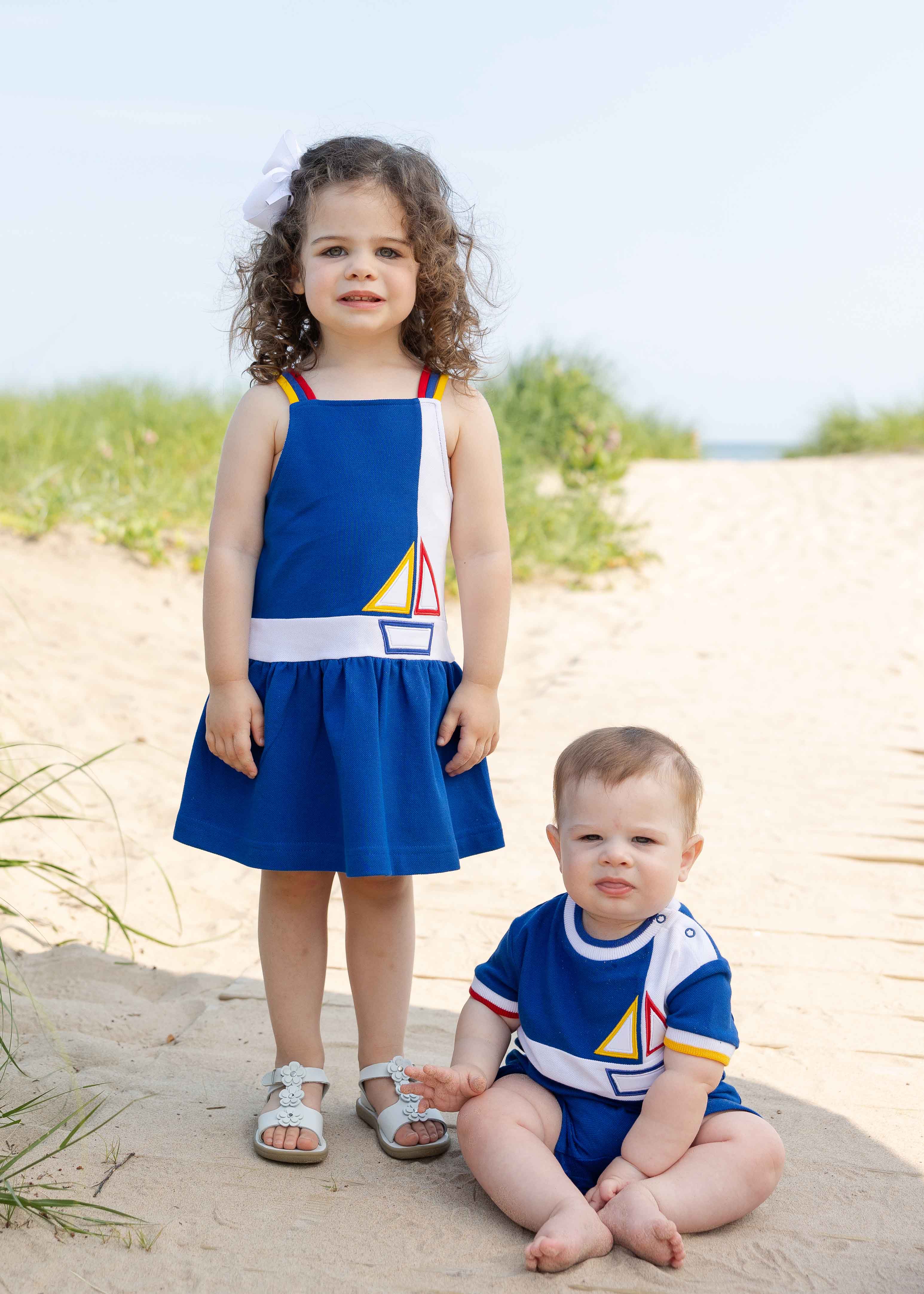 Pique Knit Shortall With Sailboat