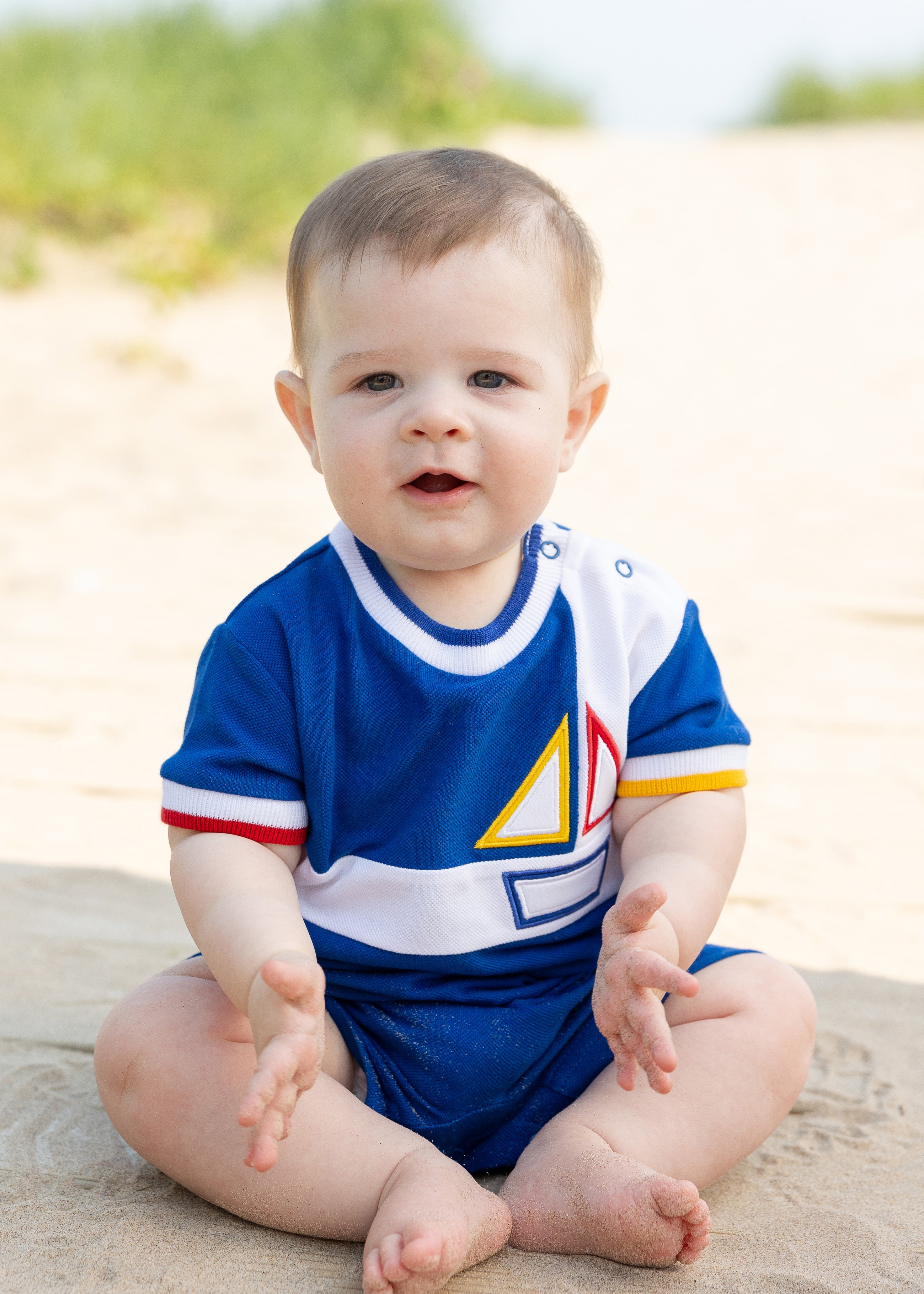 Pique Knit Shortall With Sailboat
