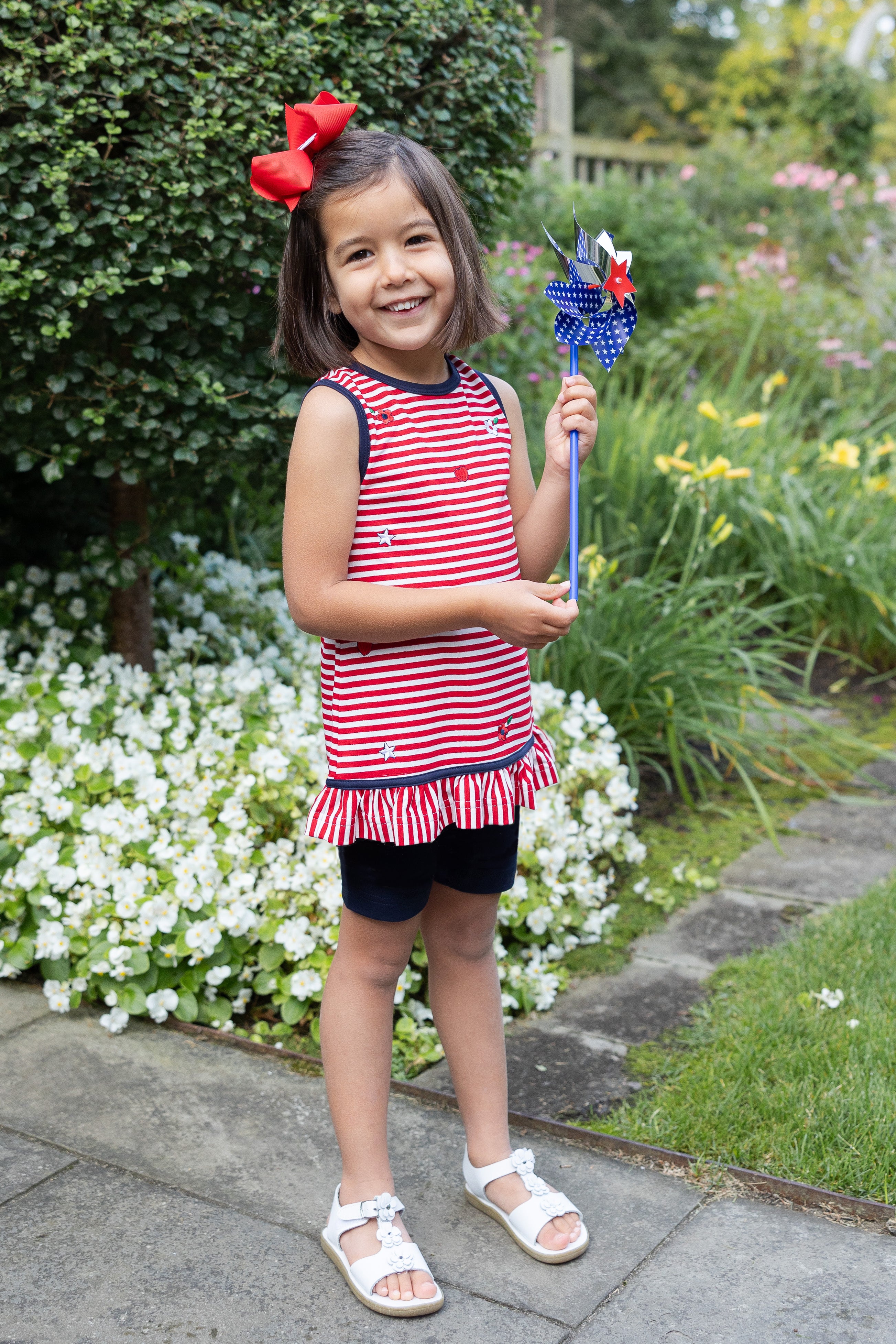 Stripe Knit Short Set With Emb Hearts, Stars, Flowers