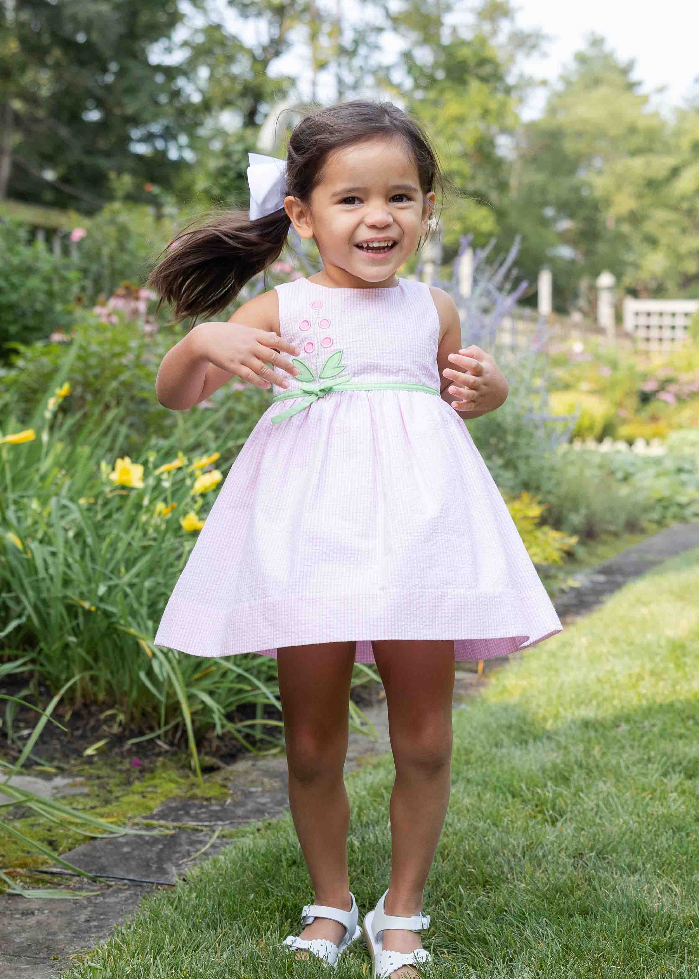 Check Seersucker Dress With Flowers