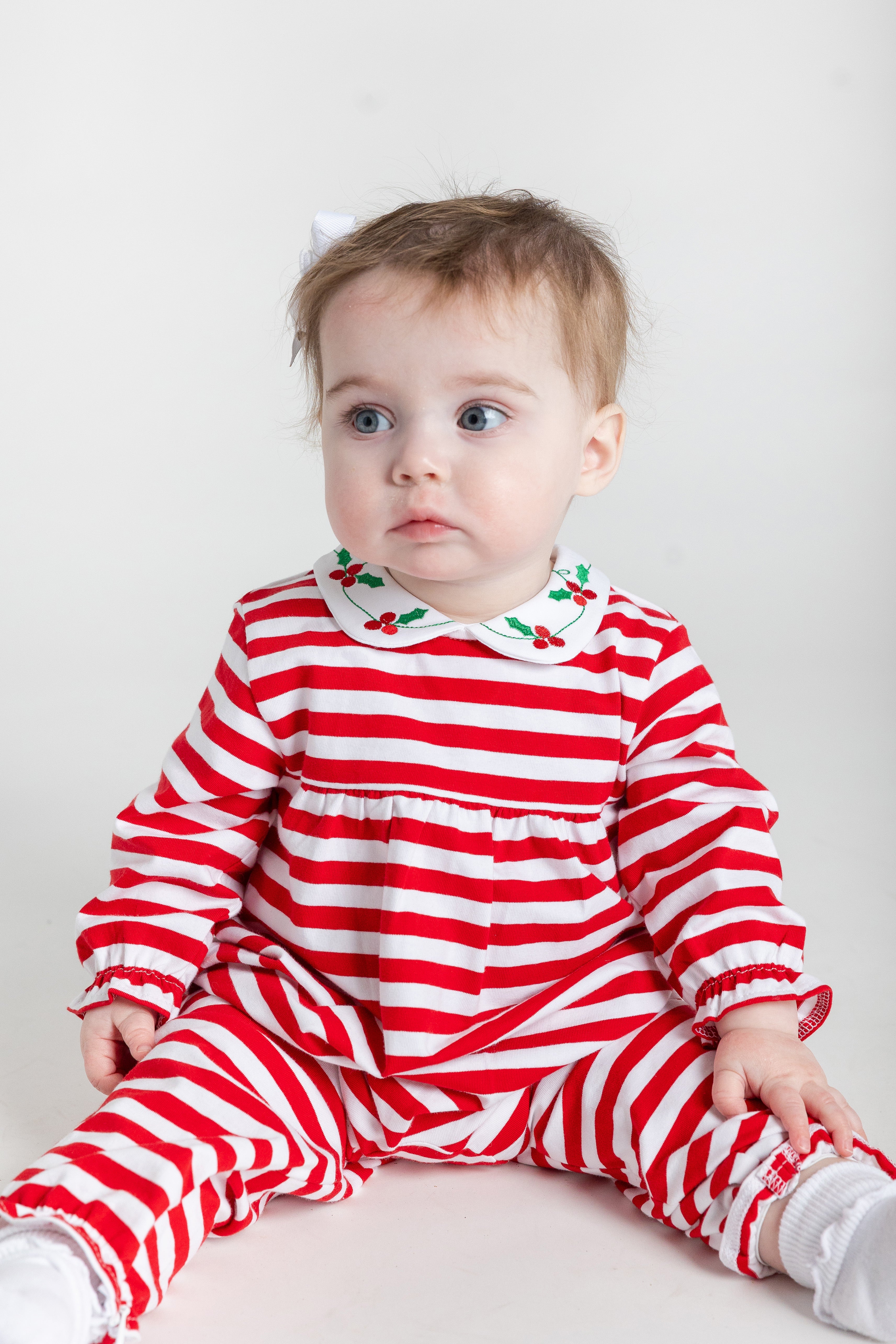 Stripe Knit Longall With Embroidered Holly