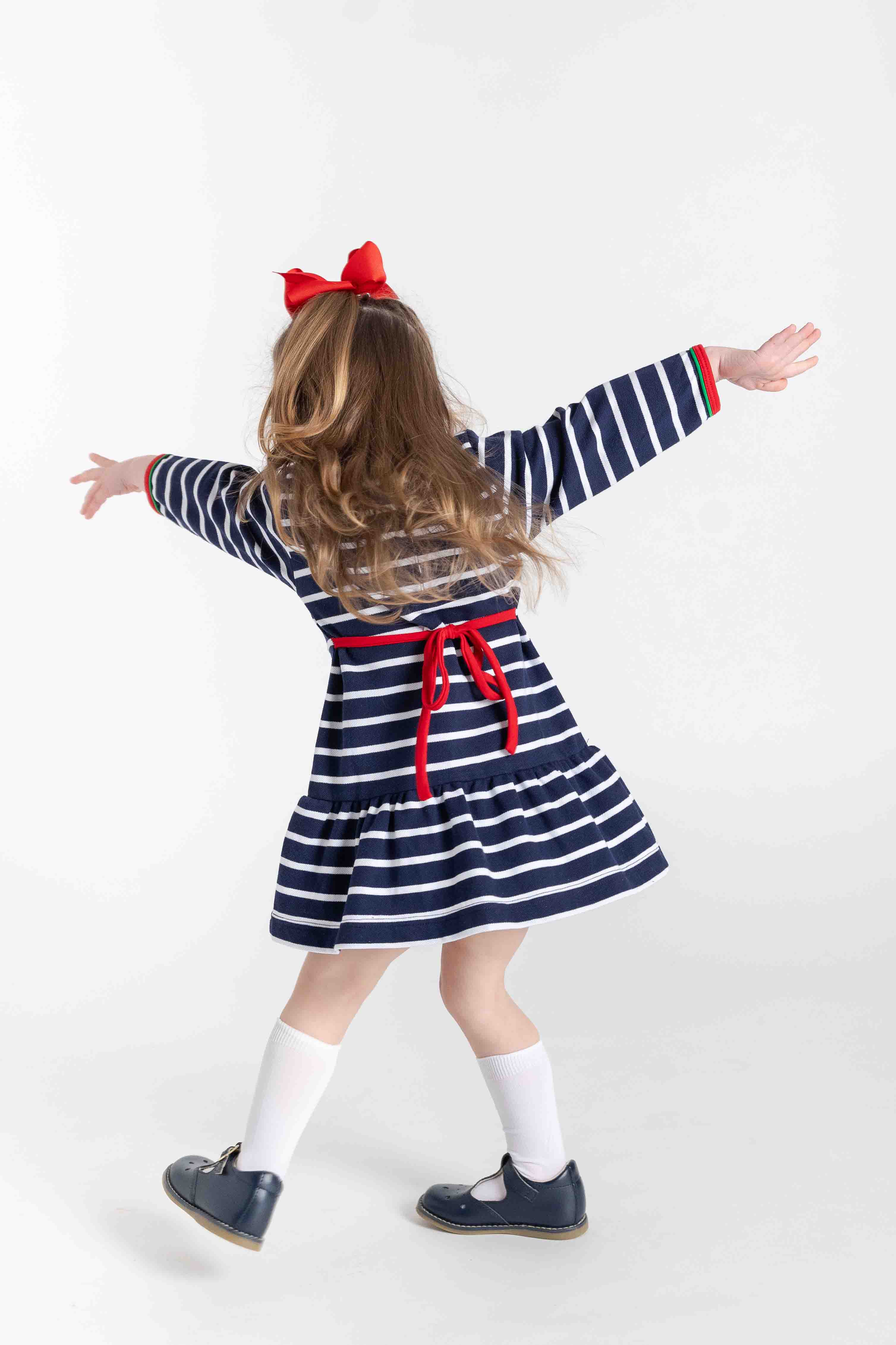 Stripe Knit Dress With Embroidered Holly