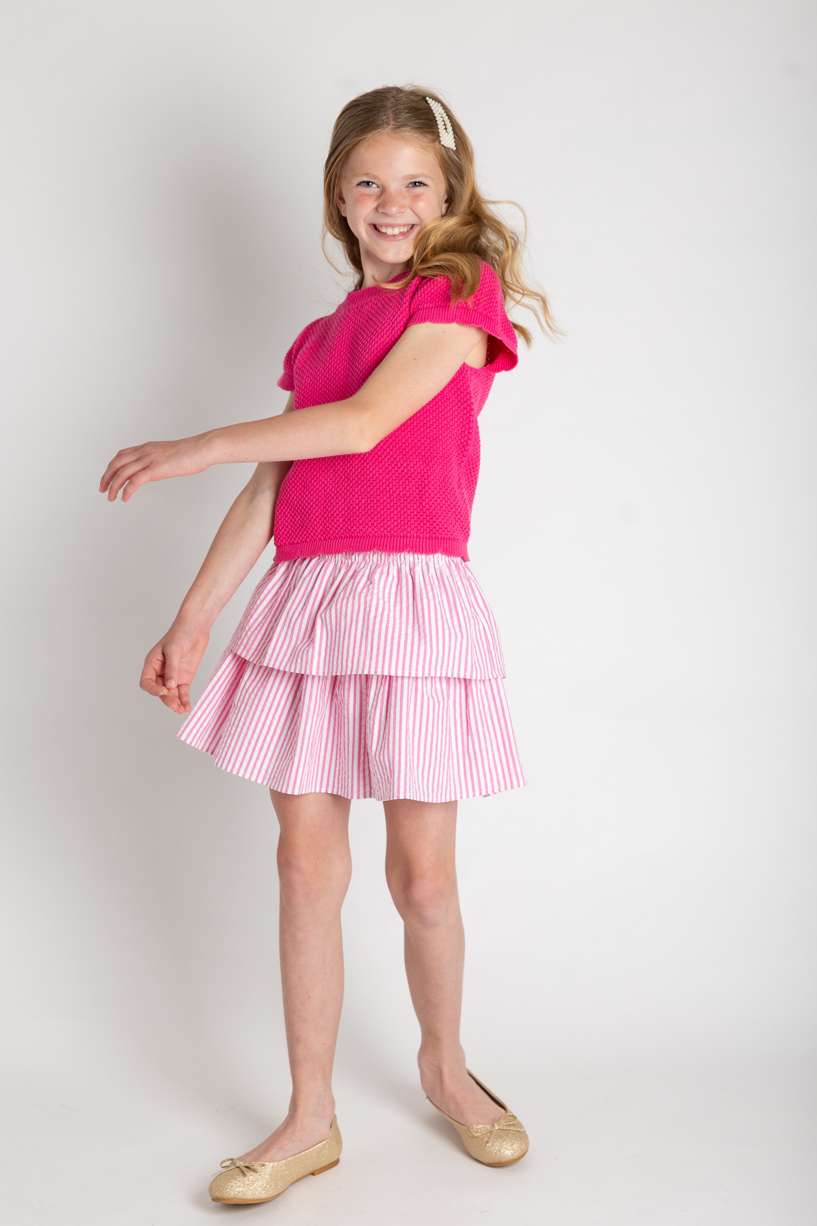 Seersucker Skirt With Ruched Waist