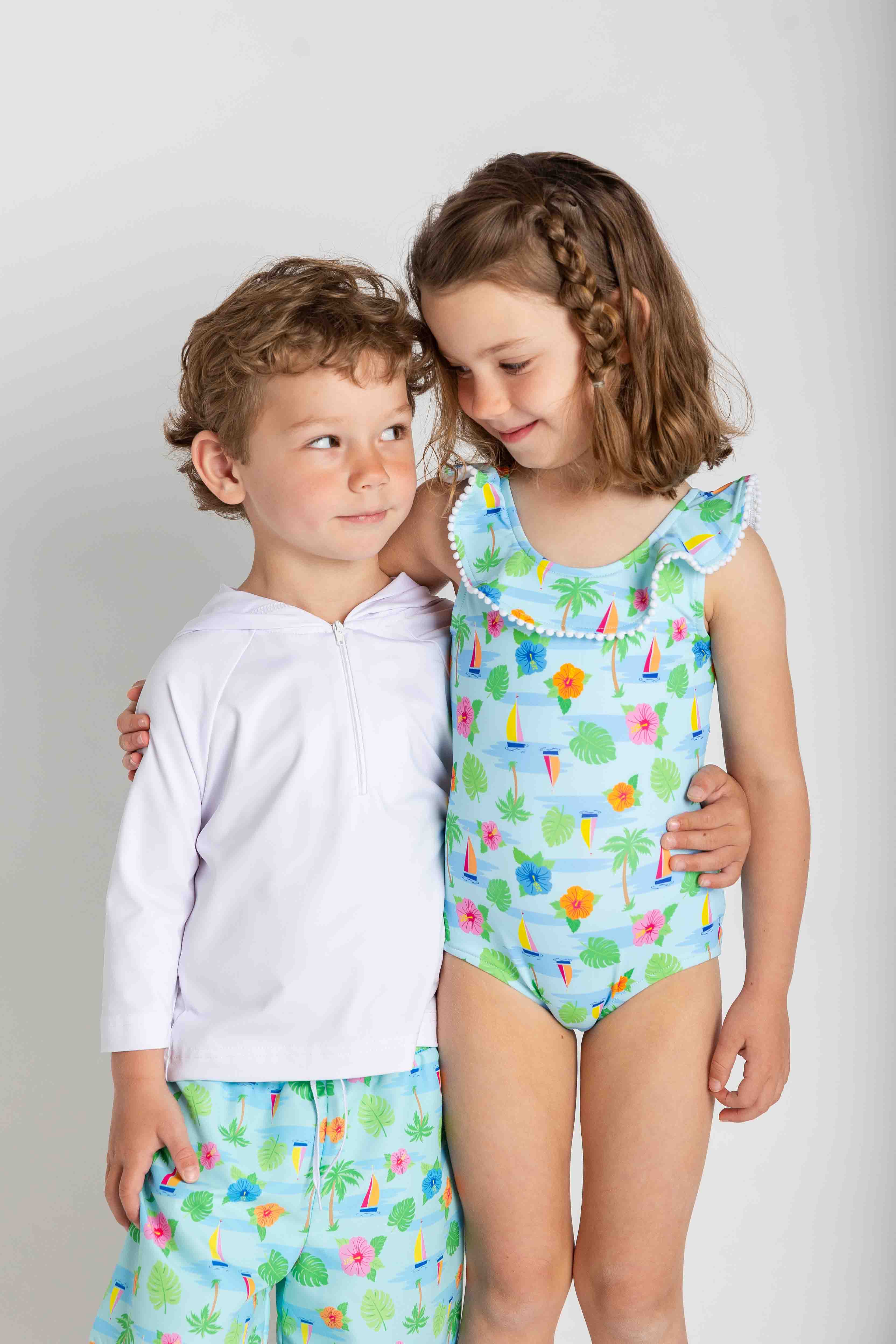Tropical Print Ruffle Neck Swimsuit