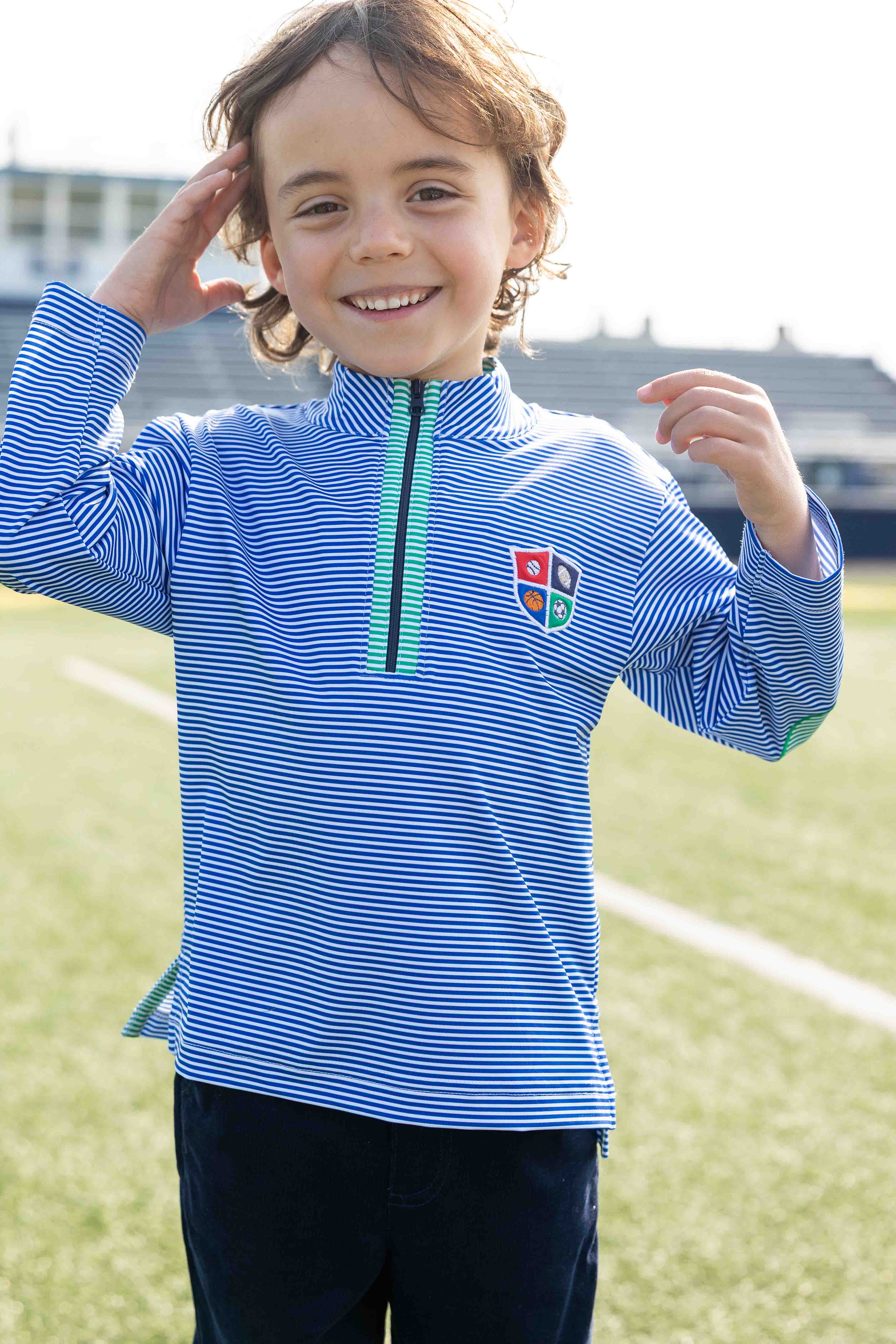 Stripe Performance Knit Half Zip With Sports Crest