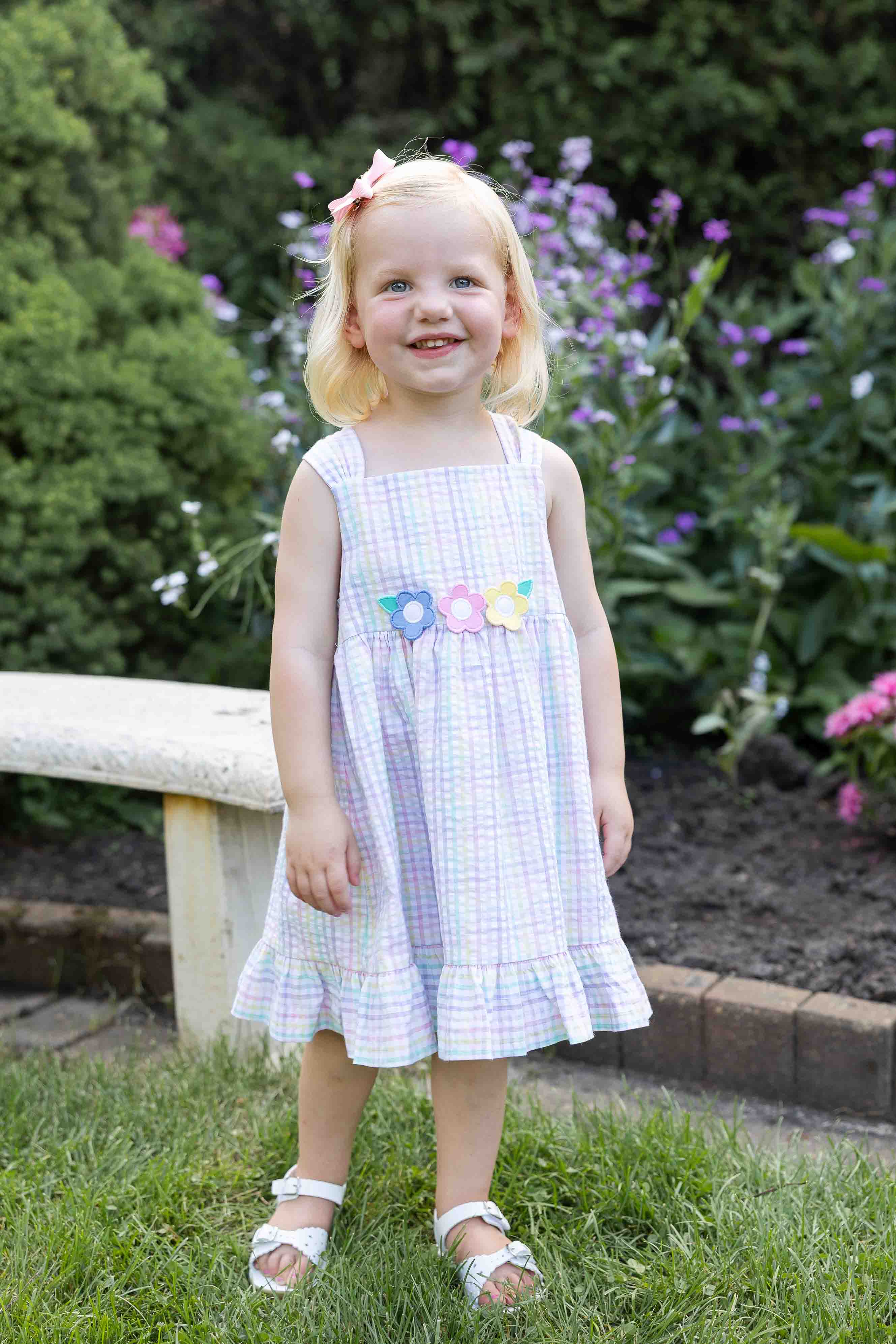 Plaid Seersucker Dress With Flowers