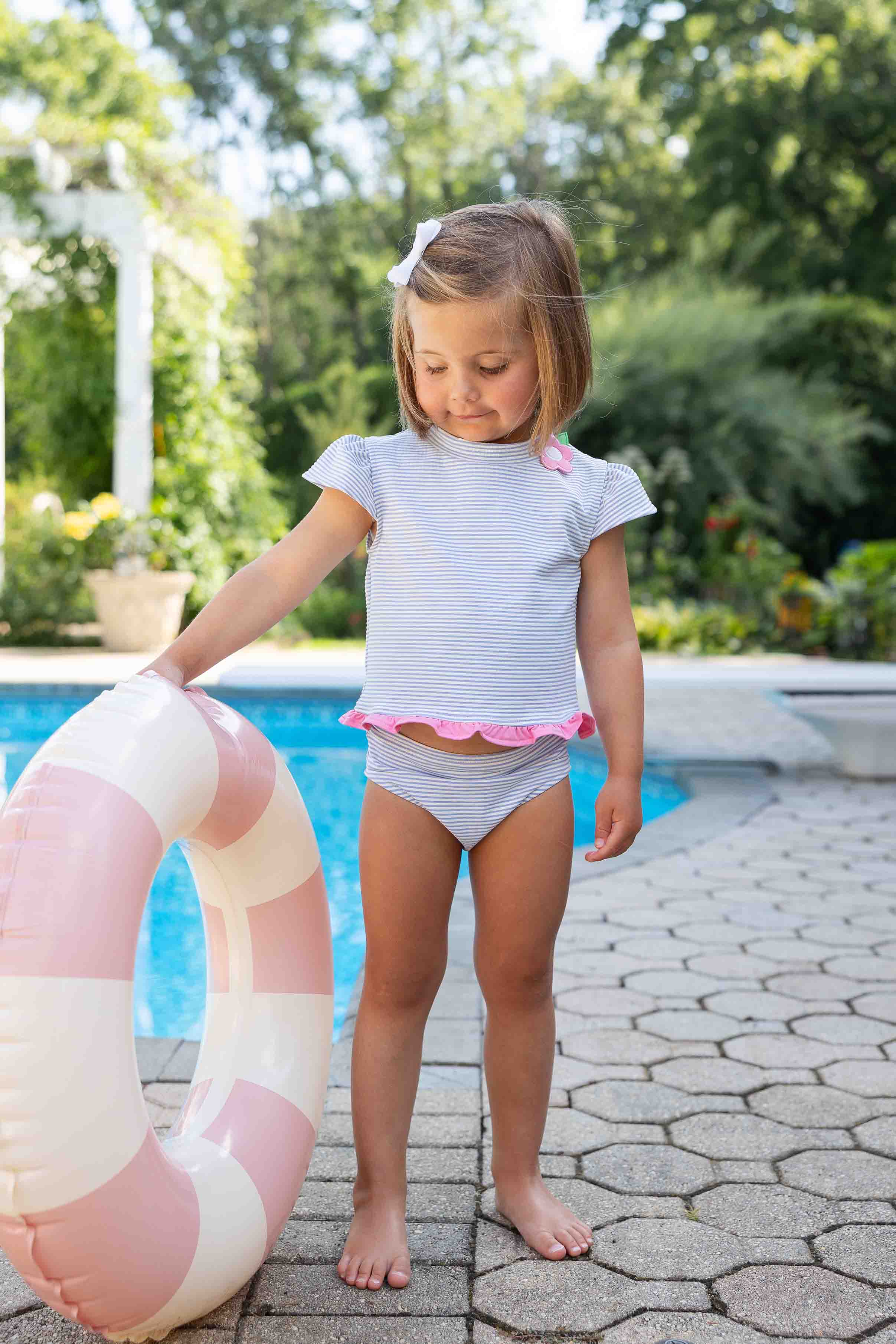 Cap Sleeve Rash Guard Tankini With Flower