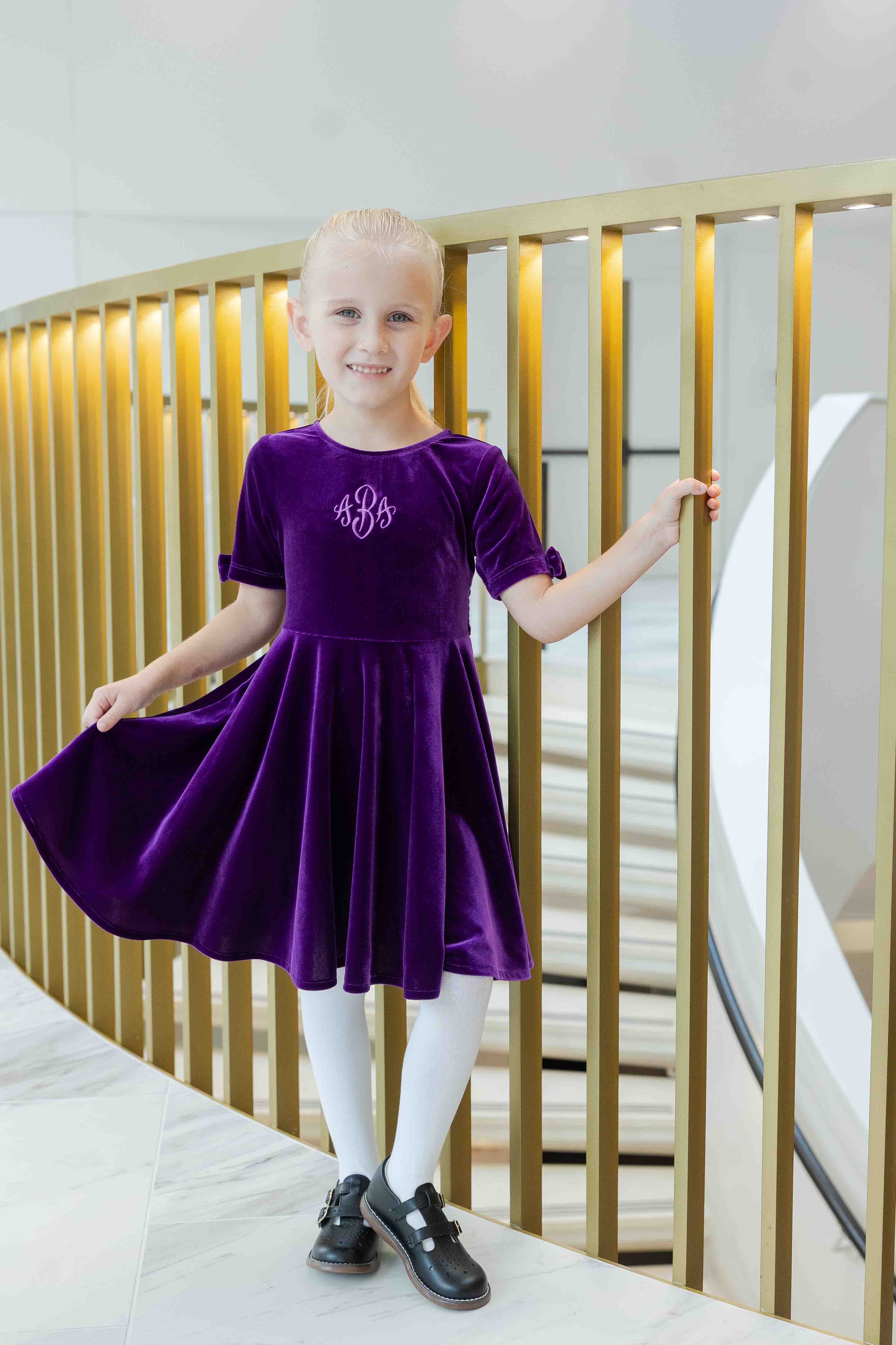 Stretch Velvet Dress With Sleeve Bows