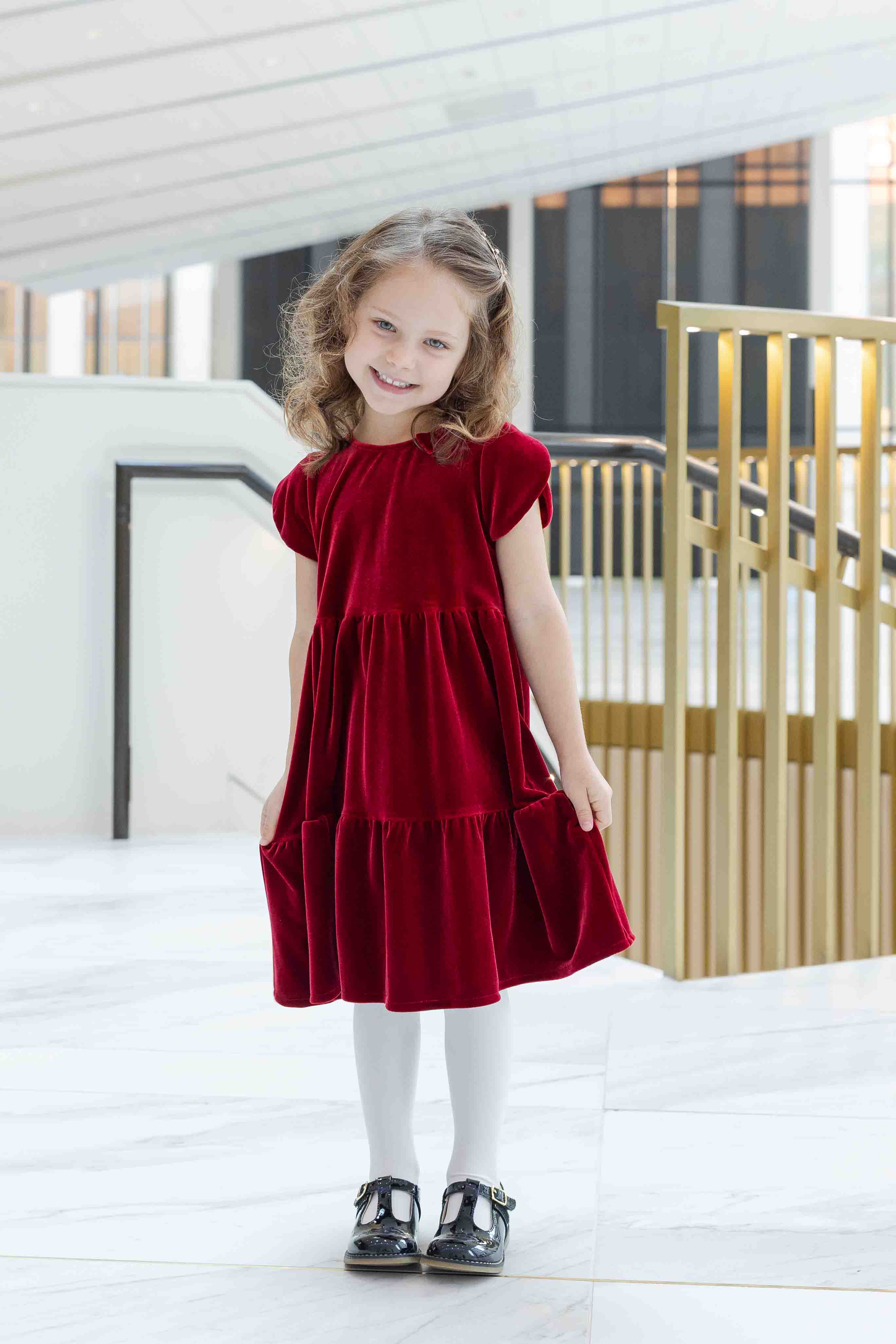 Stretch Velvet Dress With Tulip Sleeves