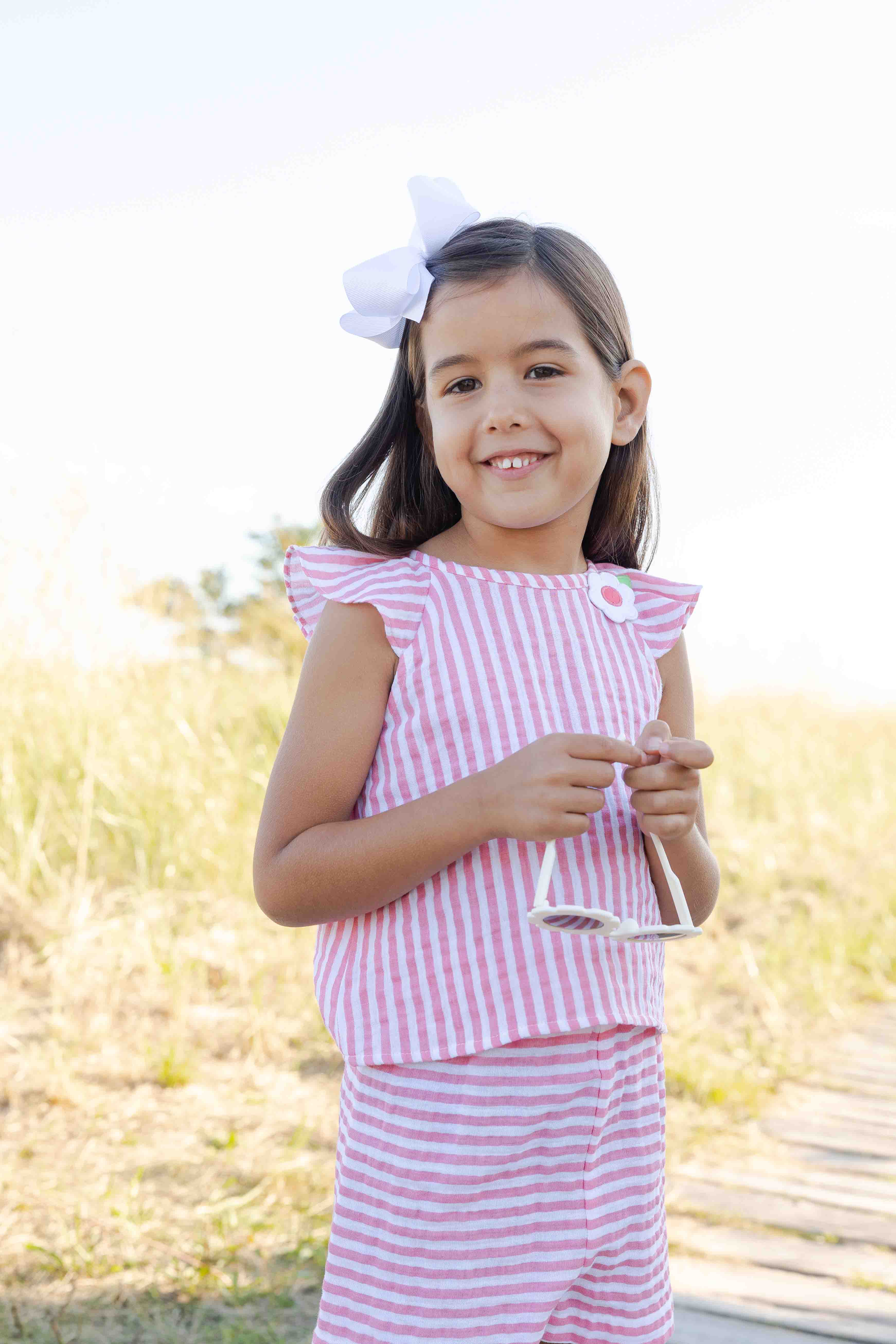 Stripe Gauze Top And Shorts
