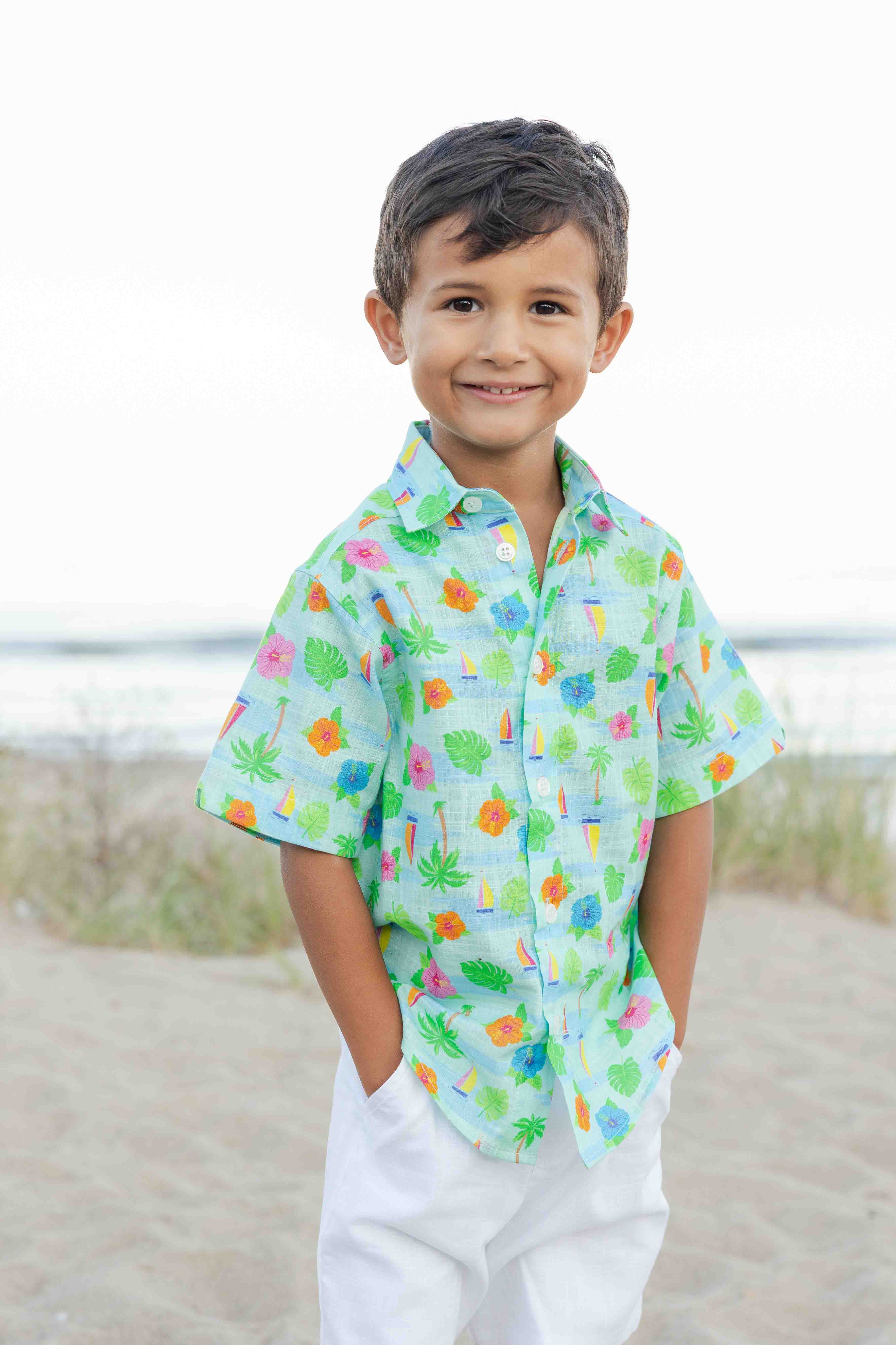 Printed Linen Look Camp Shirt