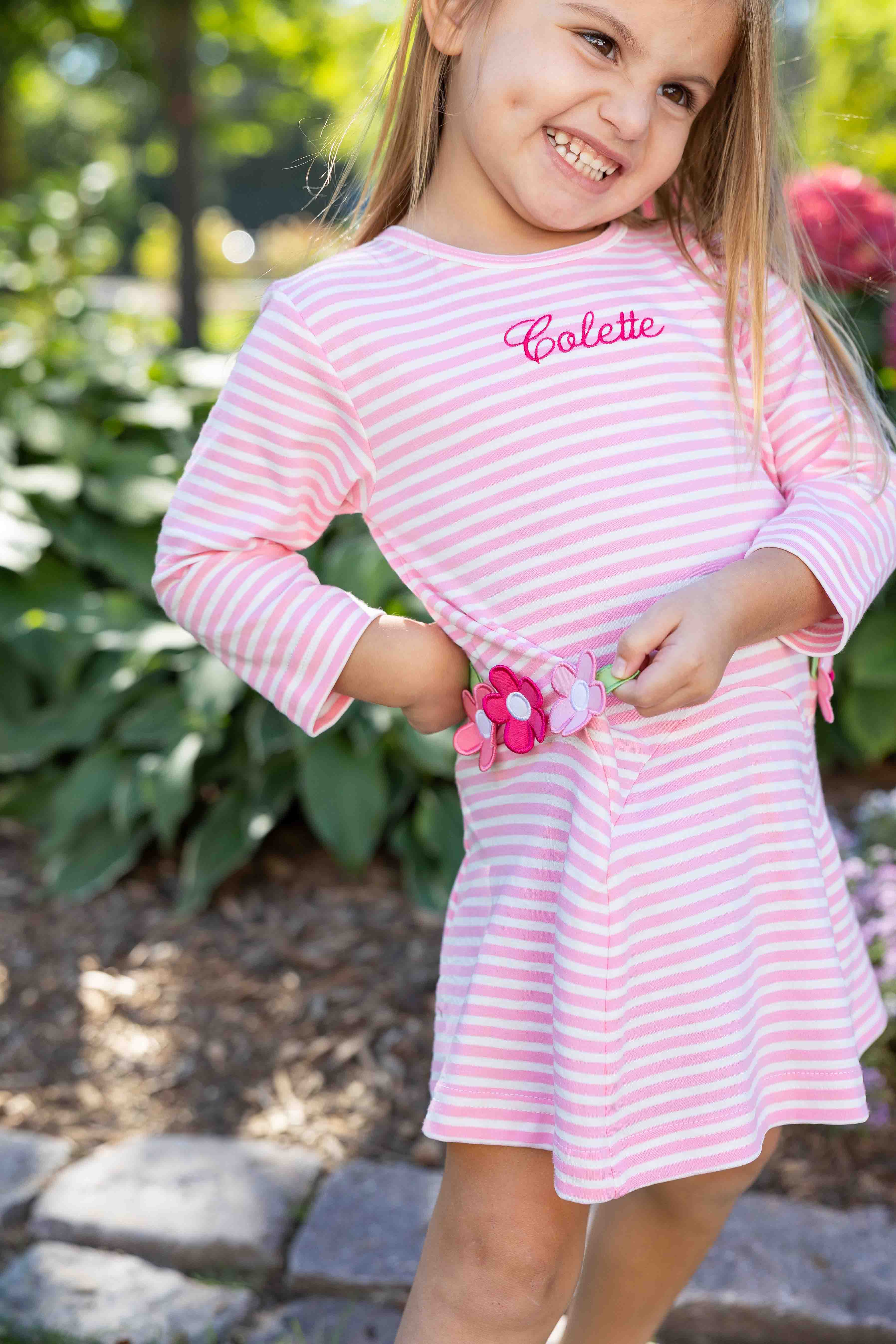 Stripe Knit Dress With Flowers