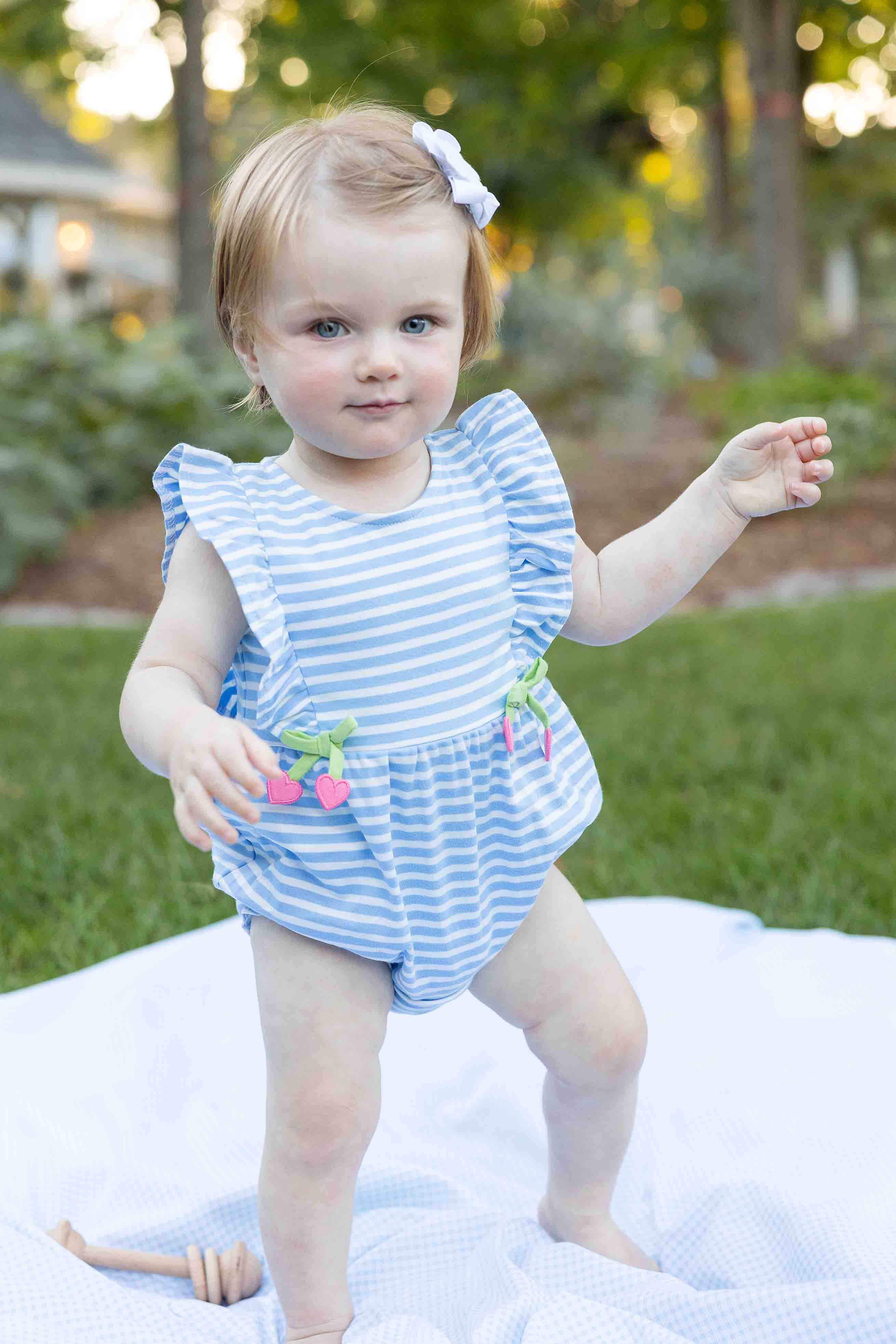 Stripe Knit Romper With Heart Cherries