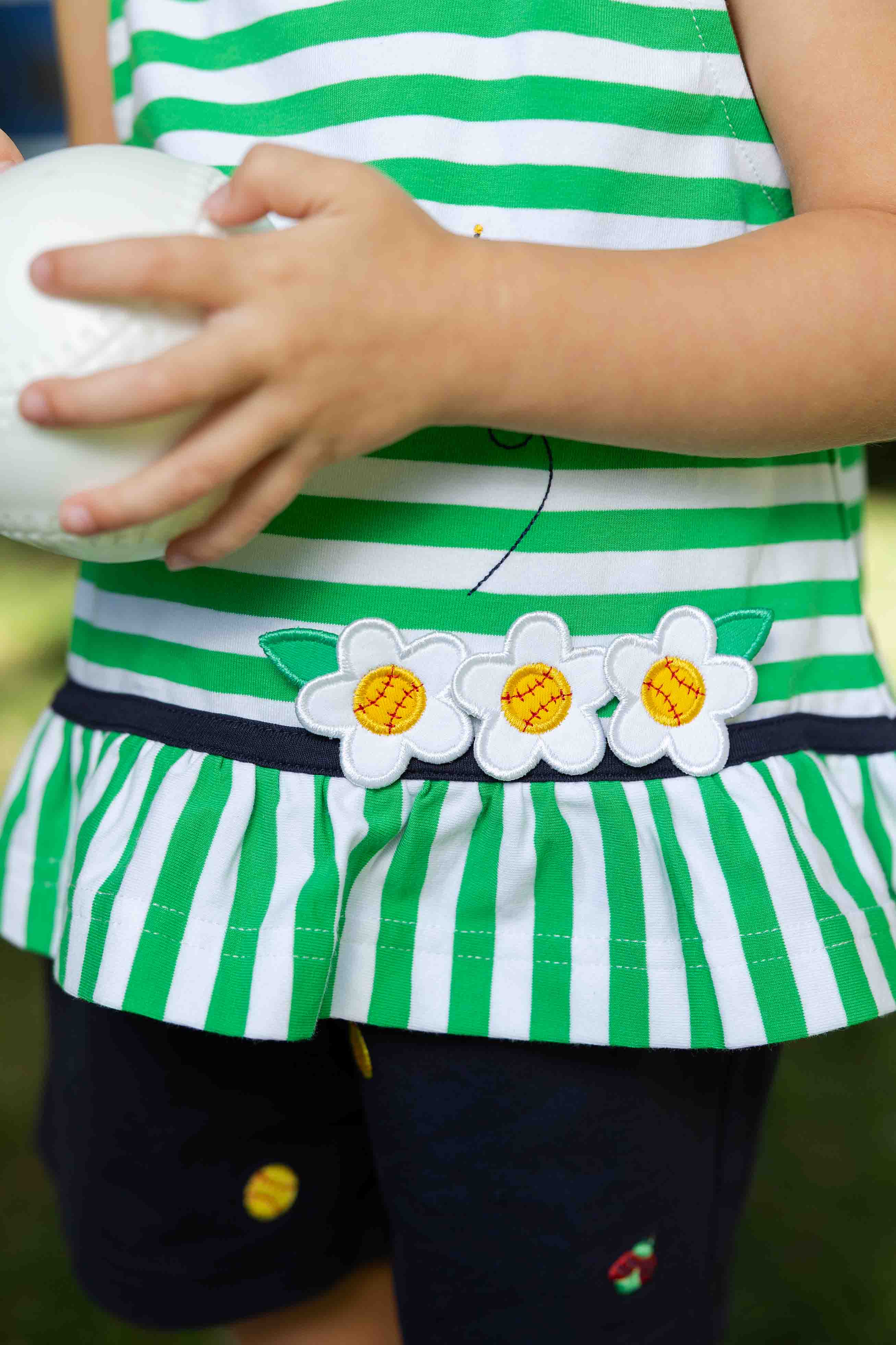 Knit Short Set With Softballs, Flowers, Ladybug
