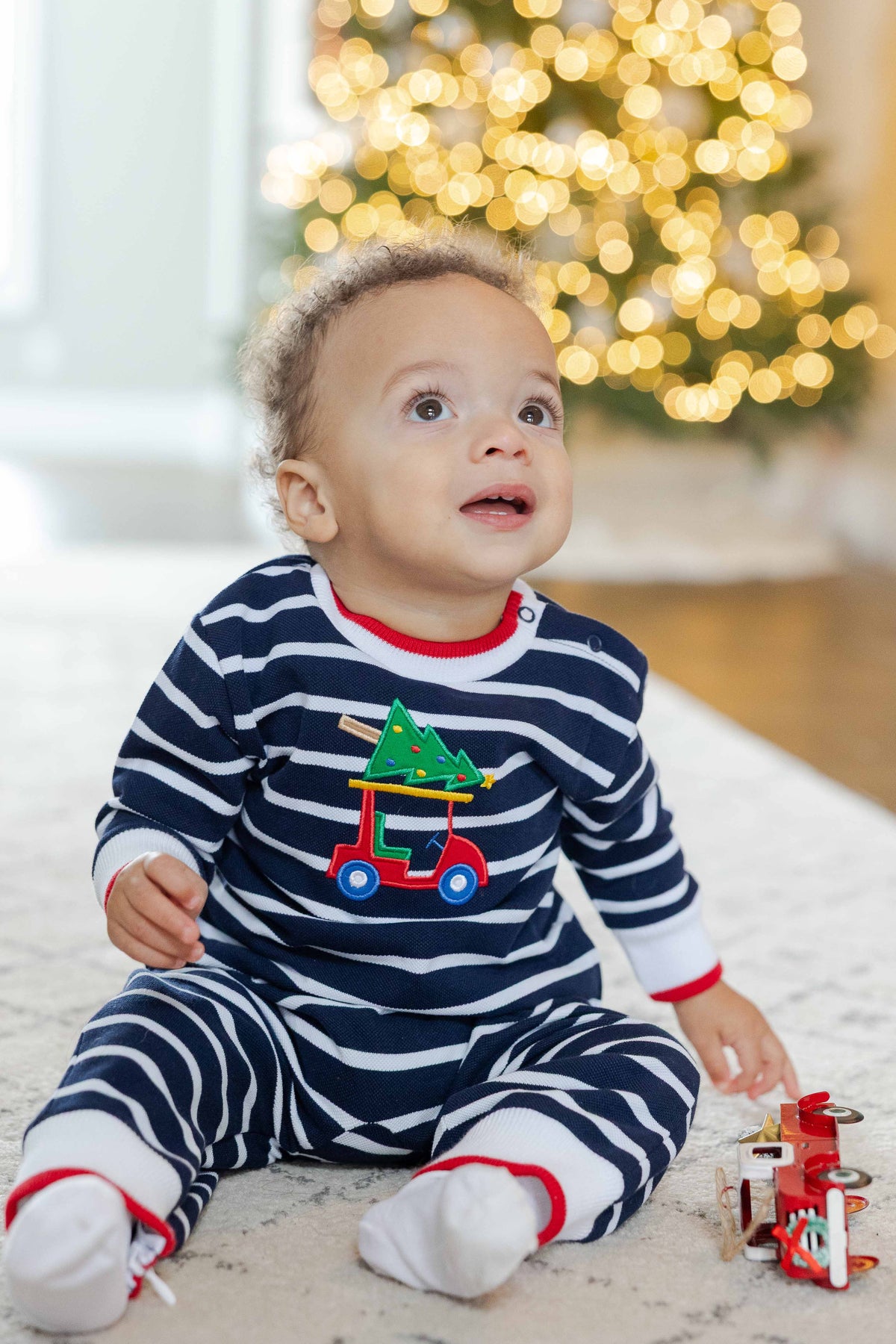 Stripe Knit Longall with Golf Cart & Christmas Tree