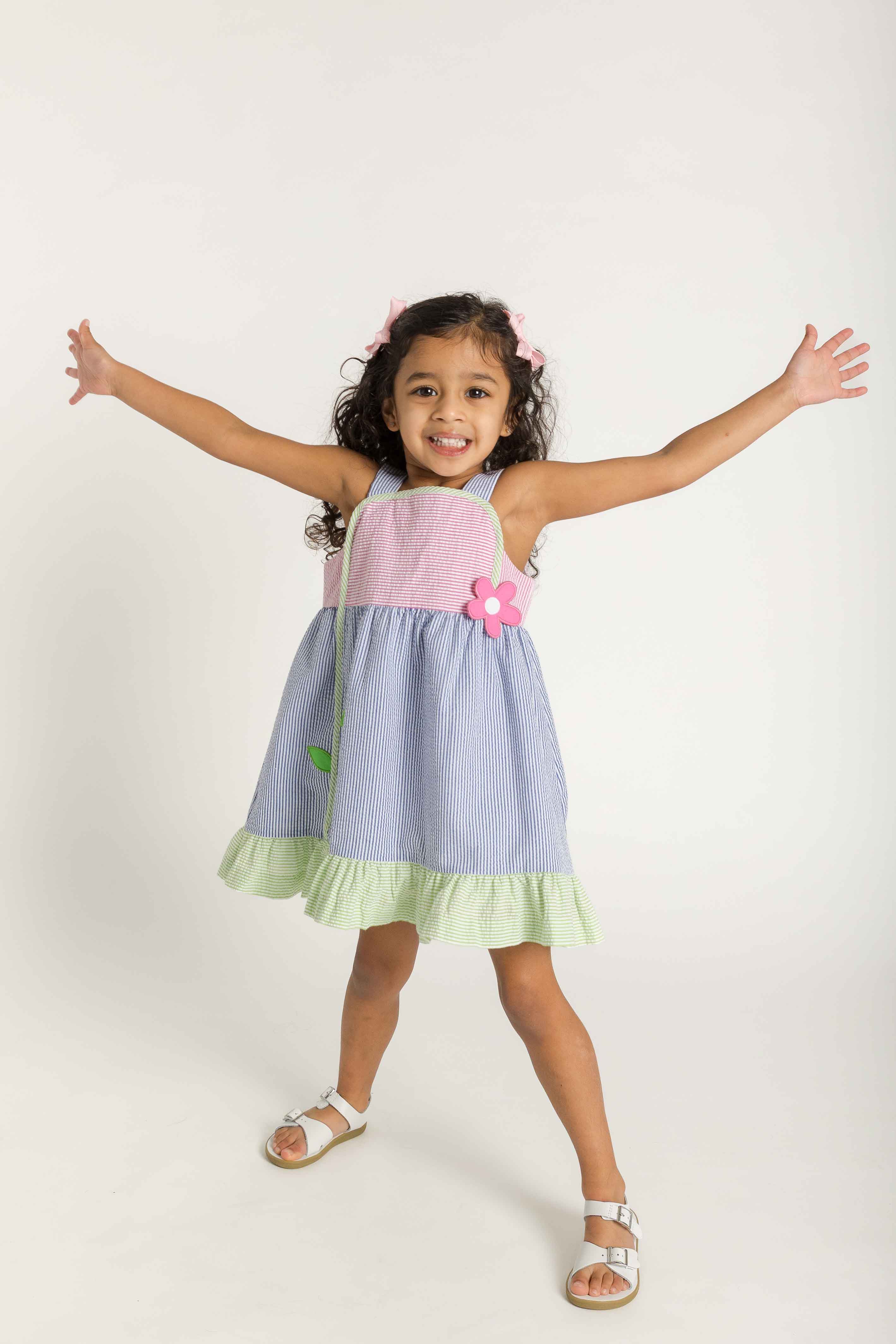 Seersucker Dress With Flower